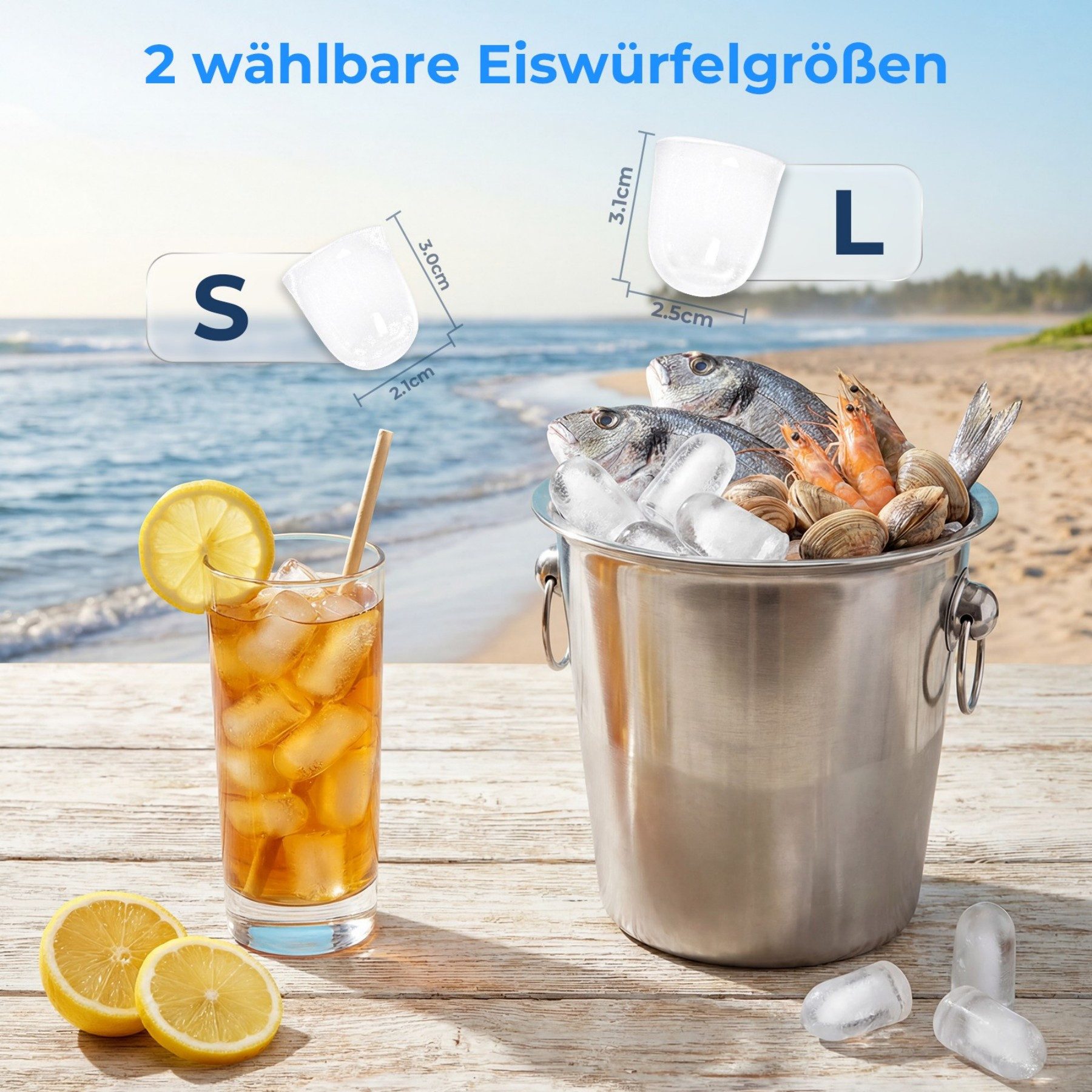 WELLENT Eiswürfelmaschine Tragbarer Eiswürfelbereiter,9 Eiswürfel in 6 Minuten,12 kg/24 H, 2 Eiswürfelgrößen, Selbstreinigung – Ideal für Zuhause, Küche & Büro