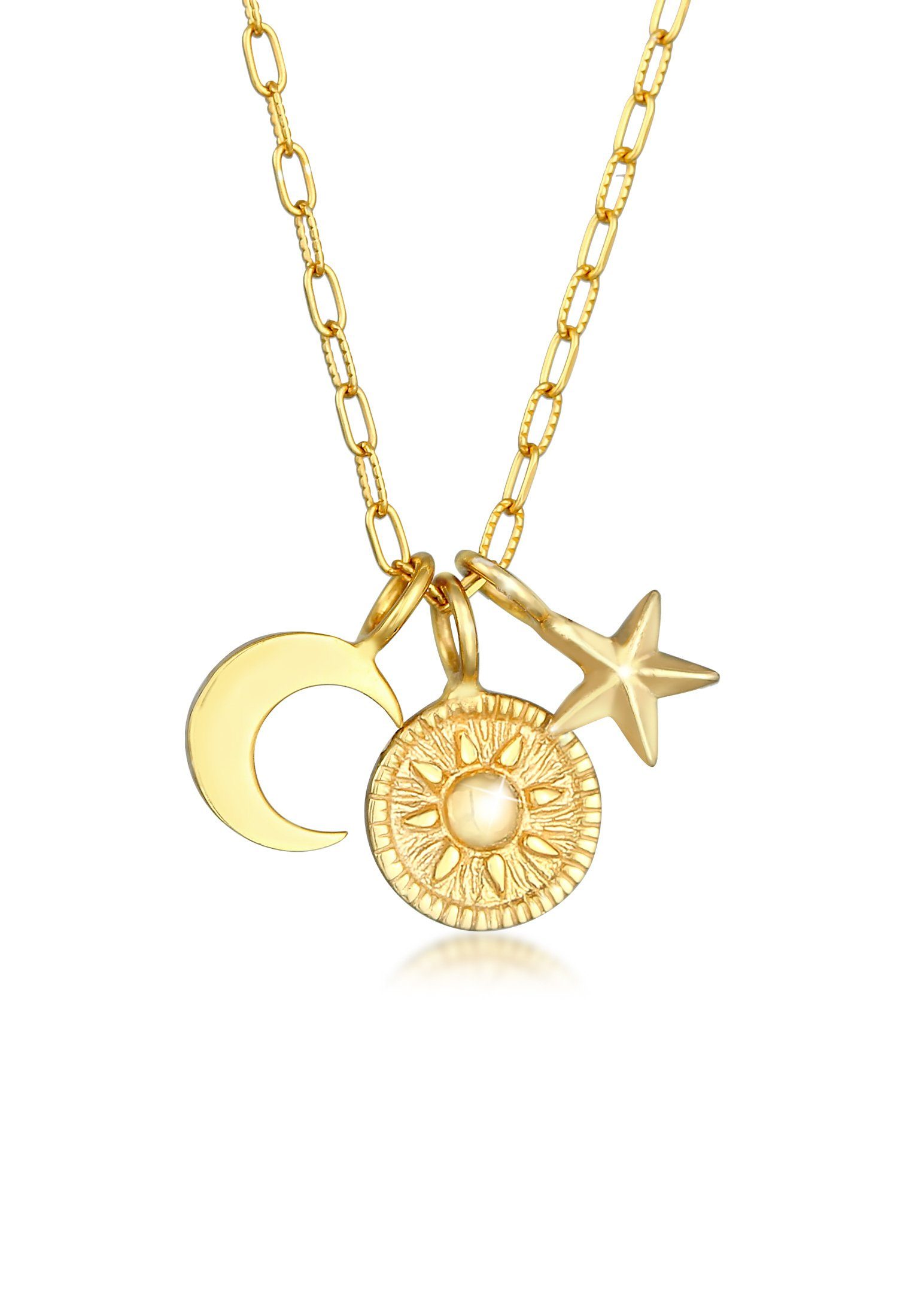 Elli Kette mit Anhänger Sonne Mond Stern Symbol 925 Silber Gold