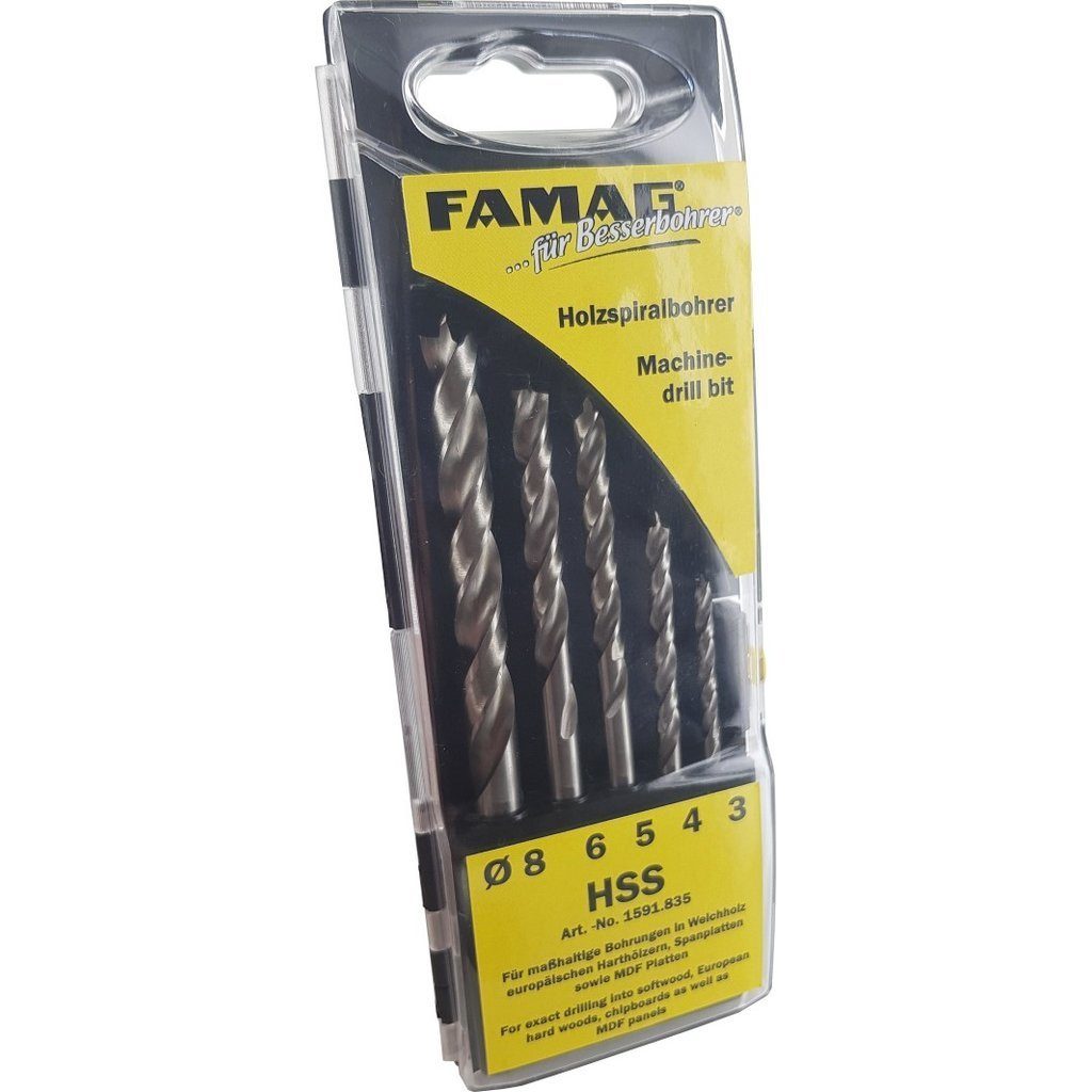 8mm FAMAG Famag bis D=3 Holzspiralbohrersatz 5-tlg. Holzbohrer