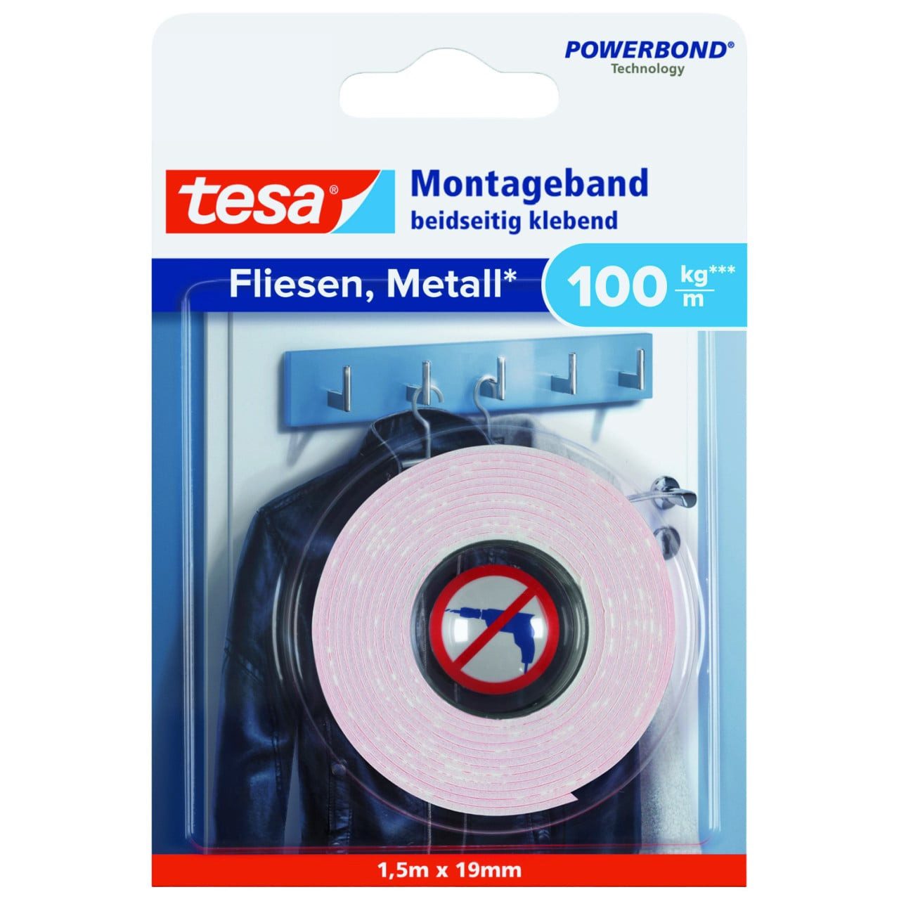 tesa Montagekleber tesa Montageband 1,5 m x 19 mm, weiß