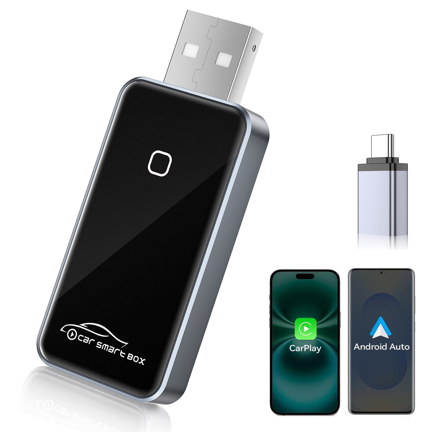 OYLCDI 2-in-1 Wireless CarPlay und Android Auto Adapte Adapter Plug und Play, zu USB Typ A, Kompatibel,mit iOS 10+ und Fahrzeugen mit kabelgebundenem CarPlay