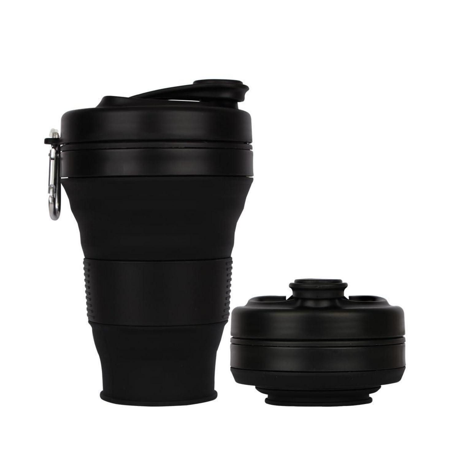 LuxusKollektion Coffee-to-go-Becher Campingbecher Silikon faltbar mit Strohhalm 600ml, Kunststoff
