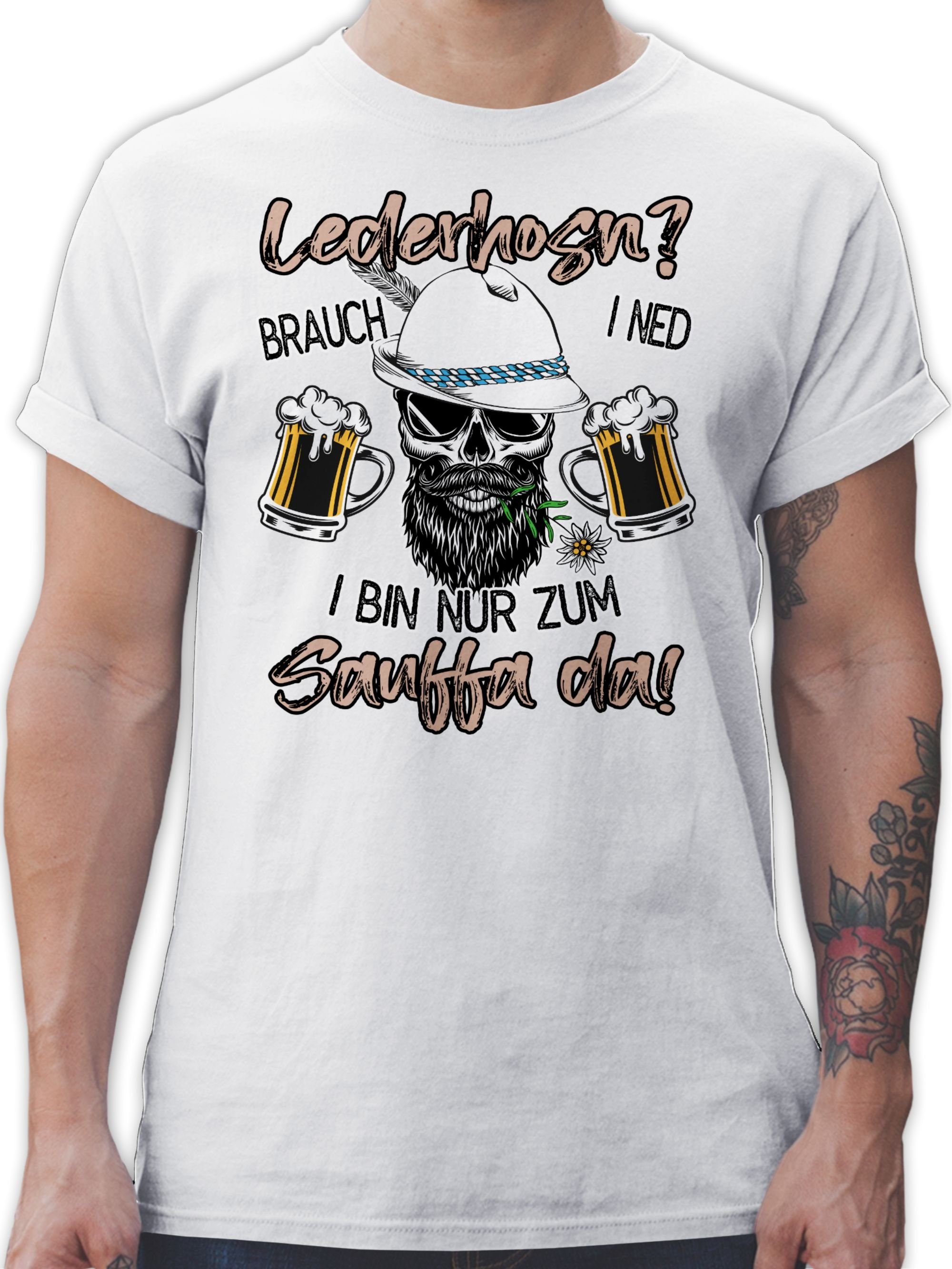 Shirtracer T-Shirt Lederhose Spruch Lausbua Bayrisch Party Trinken Mode für Oktoberfest Herren 02 Weiß