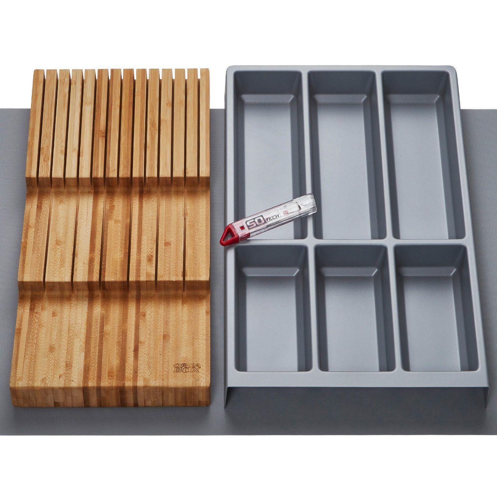 SO-TECH® Schubladeneinsatz ORGA-BOX Vario für 90er Schublade & Antirutschmatte (1 St), SET 6 Silbergrau Besteckeinsatz, Messerhalter
