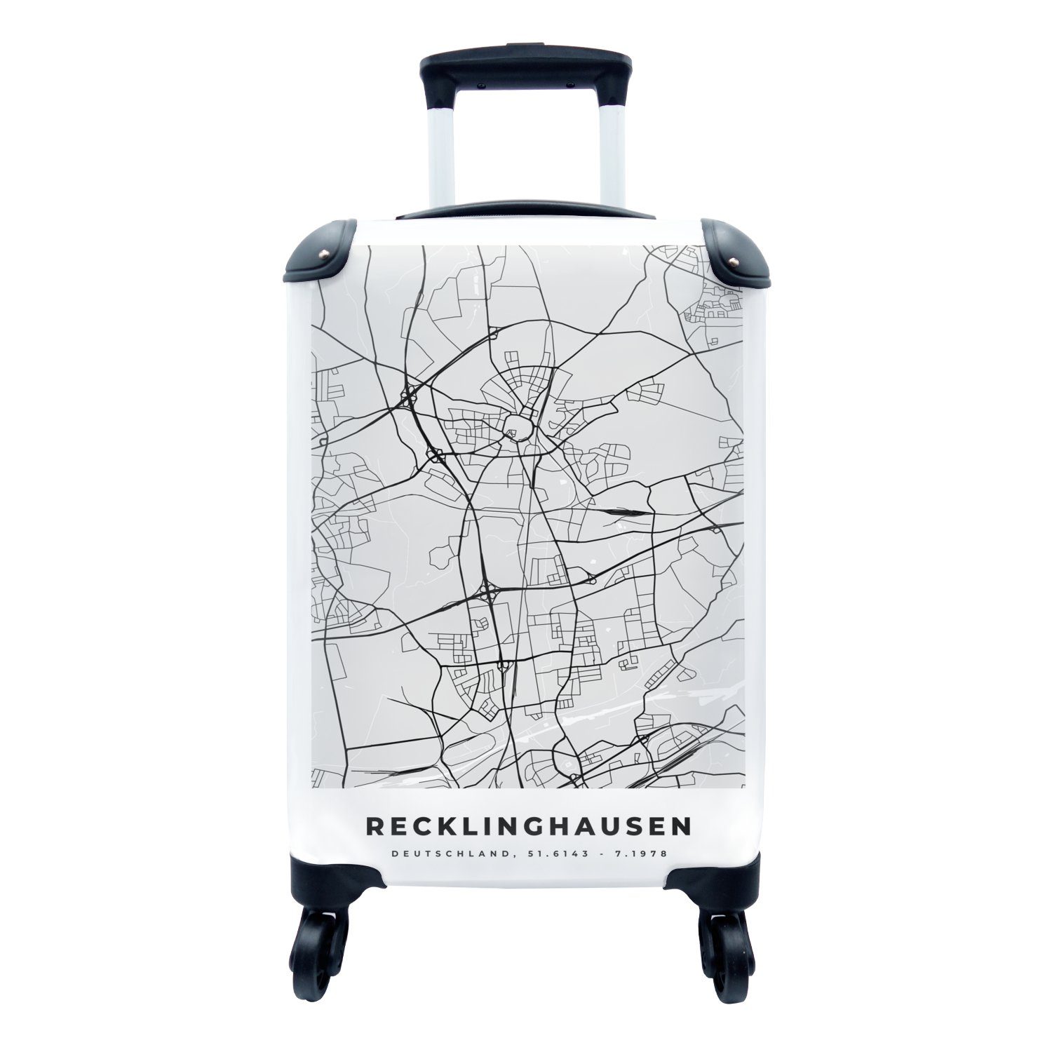 MuchoWow Handgepäckkoffer Karte - Stadtplan - Deutschland - Recklinghausen - Karte, 4 Rollen, Reisetasche mit rollen, Handgepäck für Ferien, Trolley, Reisekoffer