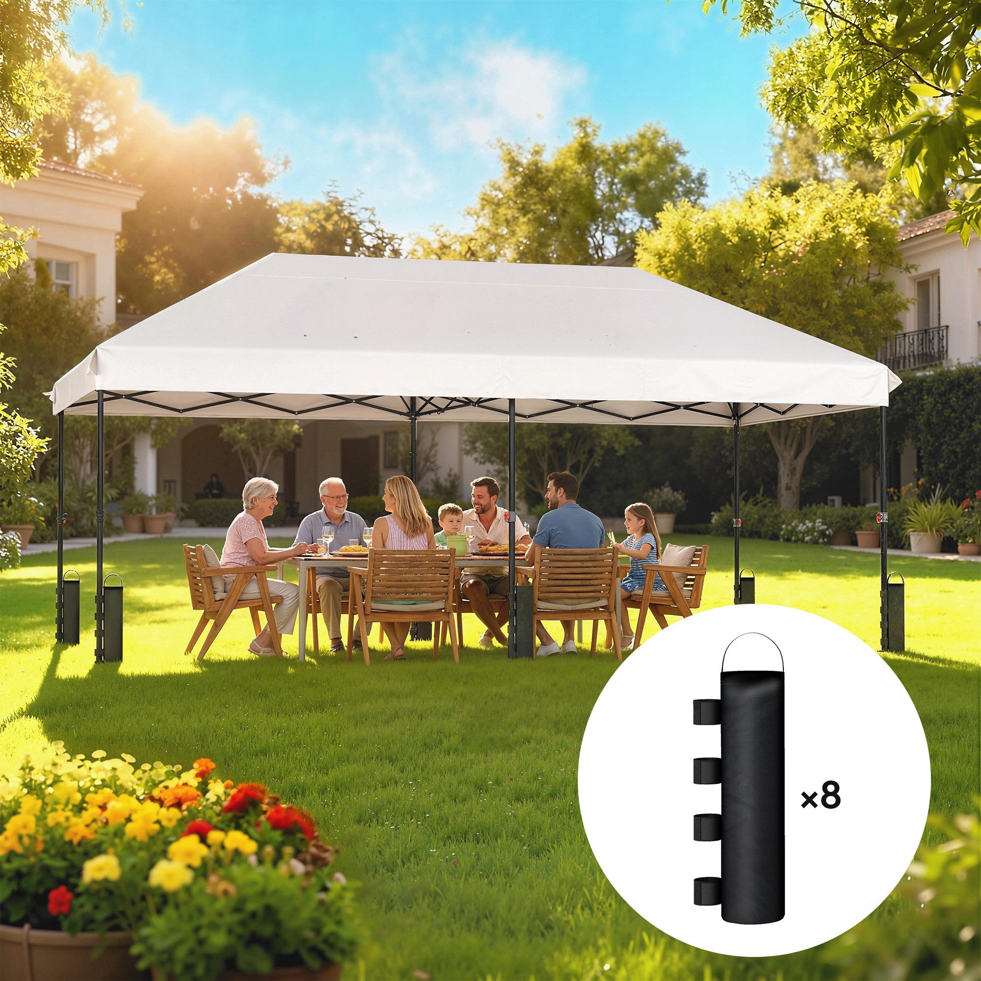 Outsunny Pavillon-Sandsäcke auffüllbar bis zu 40 kg, mit Tragegriff, Pavillons, Zelte, Sonnenschirme, (Sandsack, 8-tlg., Gewichte), für Pavillon Schwarz