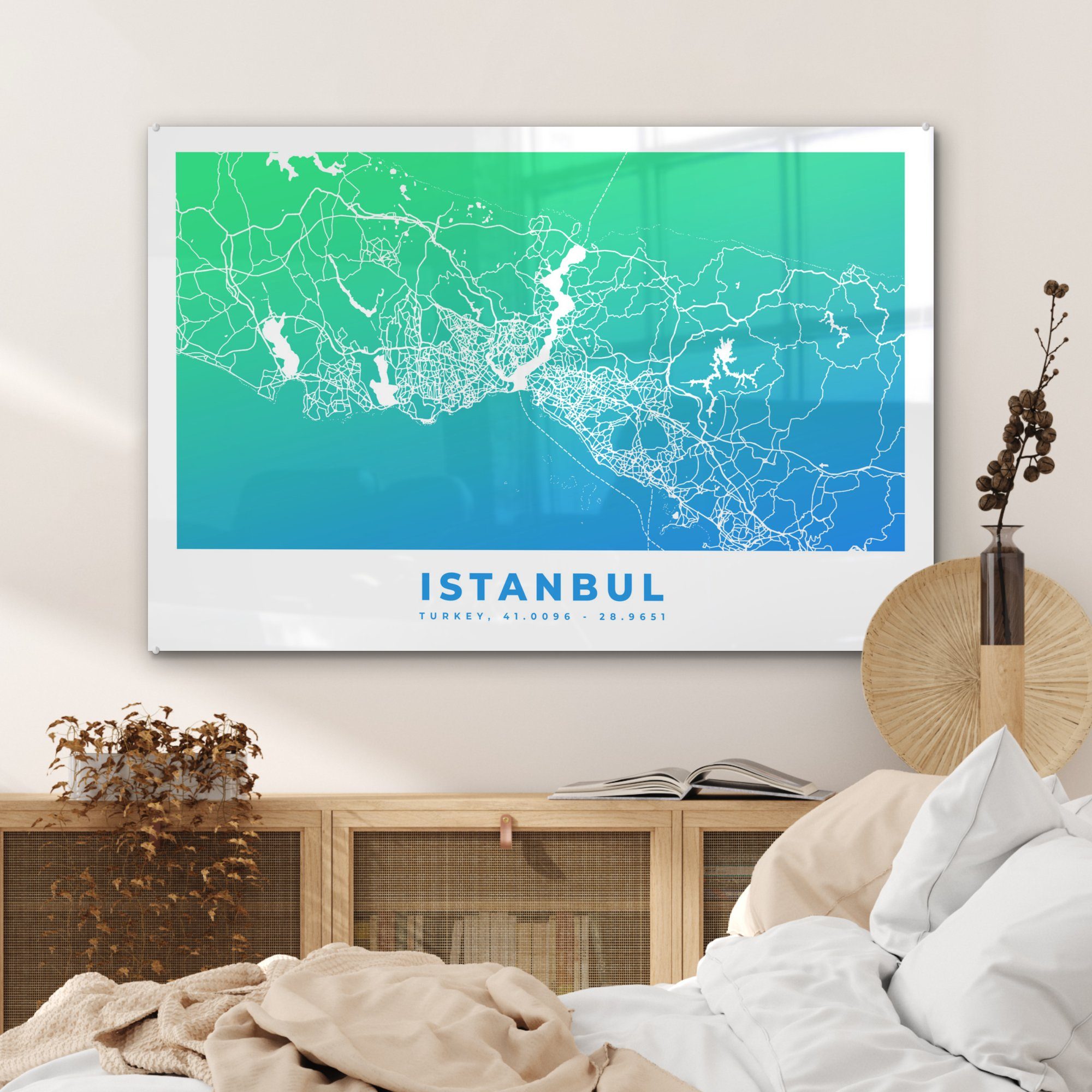 Acrylglasbilder Istanbul St), MuchoWow - Stadtplan, & (1 Wohnzimmer Türkei - Schlafzimmer Acrylglasbild