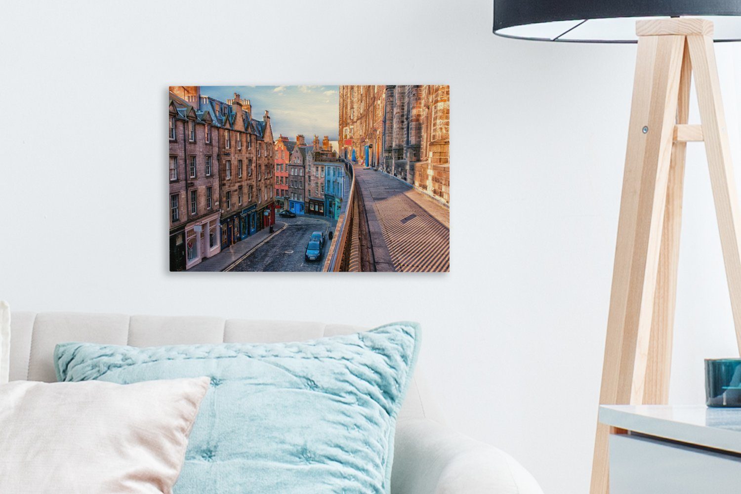 Wandbild Leinwandbilder, (1 Architektur Straße OneMillionCanvasses® Aufhängefertig, - St), Haus Leinwandbild cm 30x20 - Edinburgh, - Wanddeko,