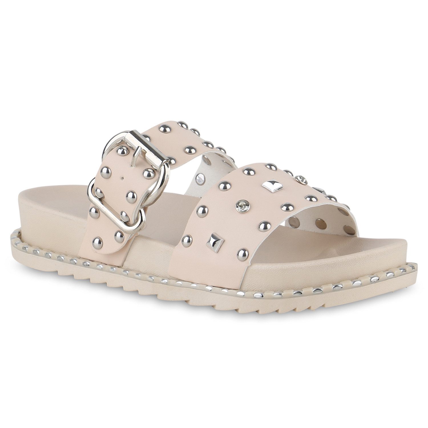 VAN HILL 841051 Pantolette Damen Pantoletten Sandalen Nieten Strass Schnall günstig online kaufen