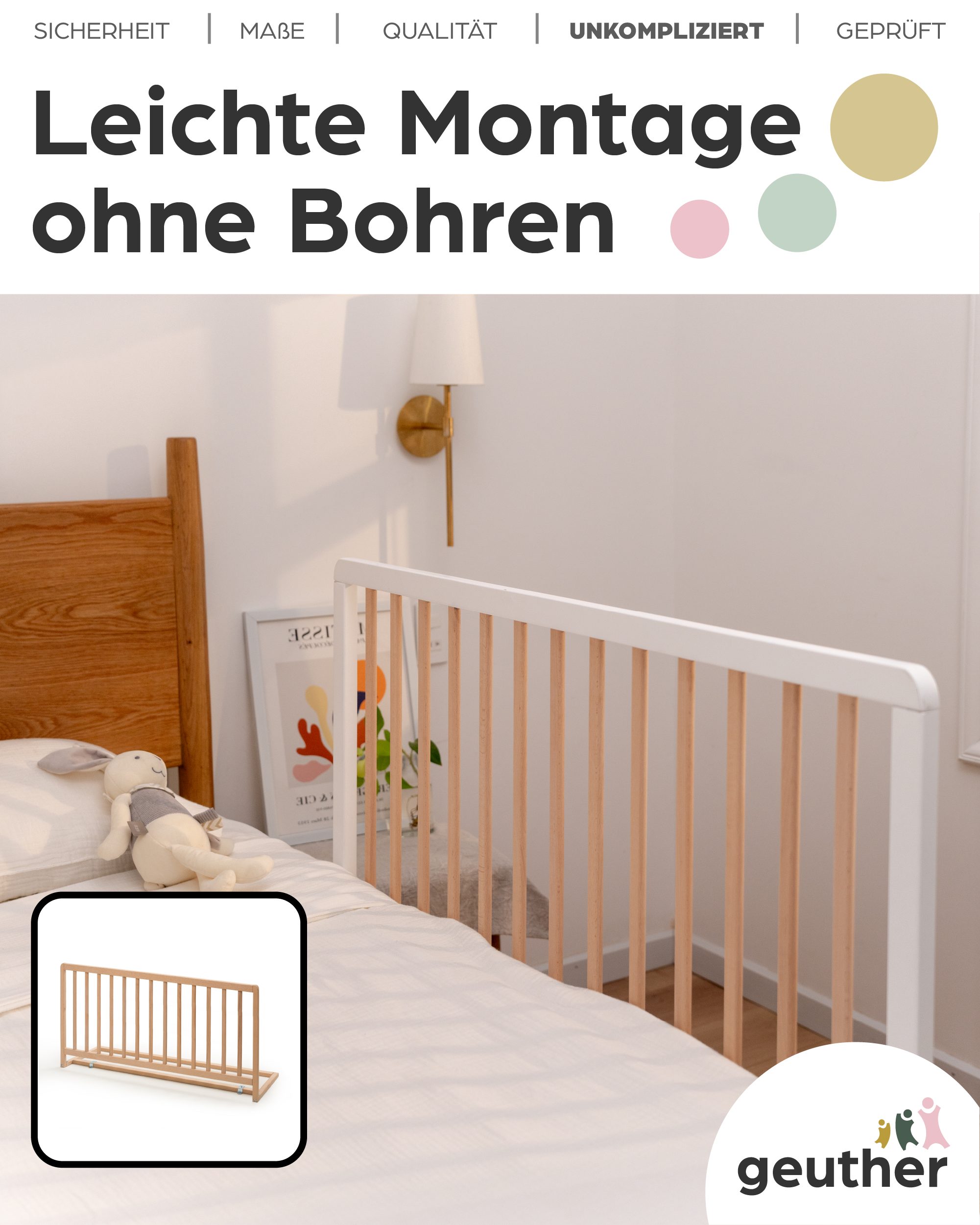 Geuther Bettschutzgitter Bettschutzgitter „Lissi“ – 60 cm hoch, 110 cm lang, auch für Boxspringbetten geeignet – Bild 5 von 5