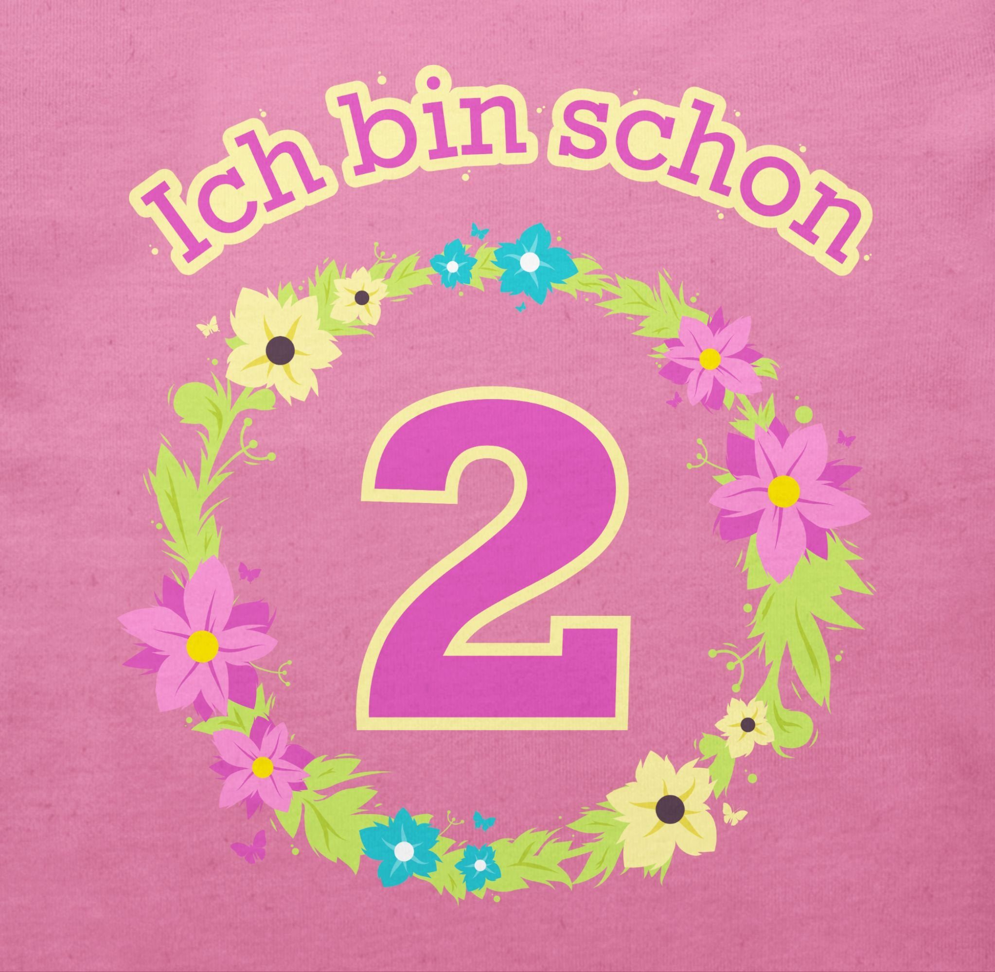 3 2. schon Shirtracer zwei Ich Blumenkranz Geburtstag T-Shirt bin Pink