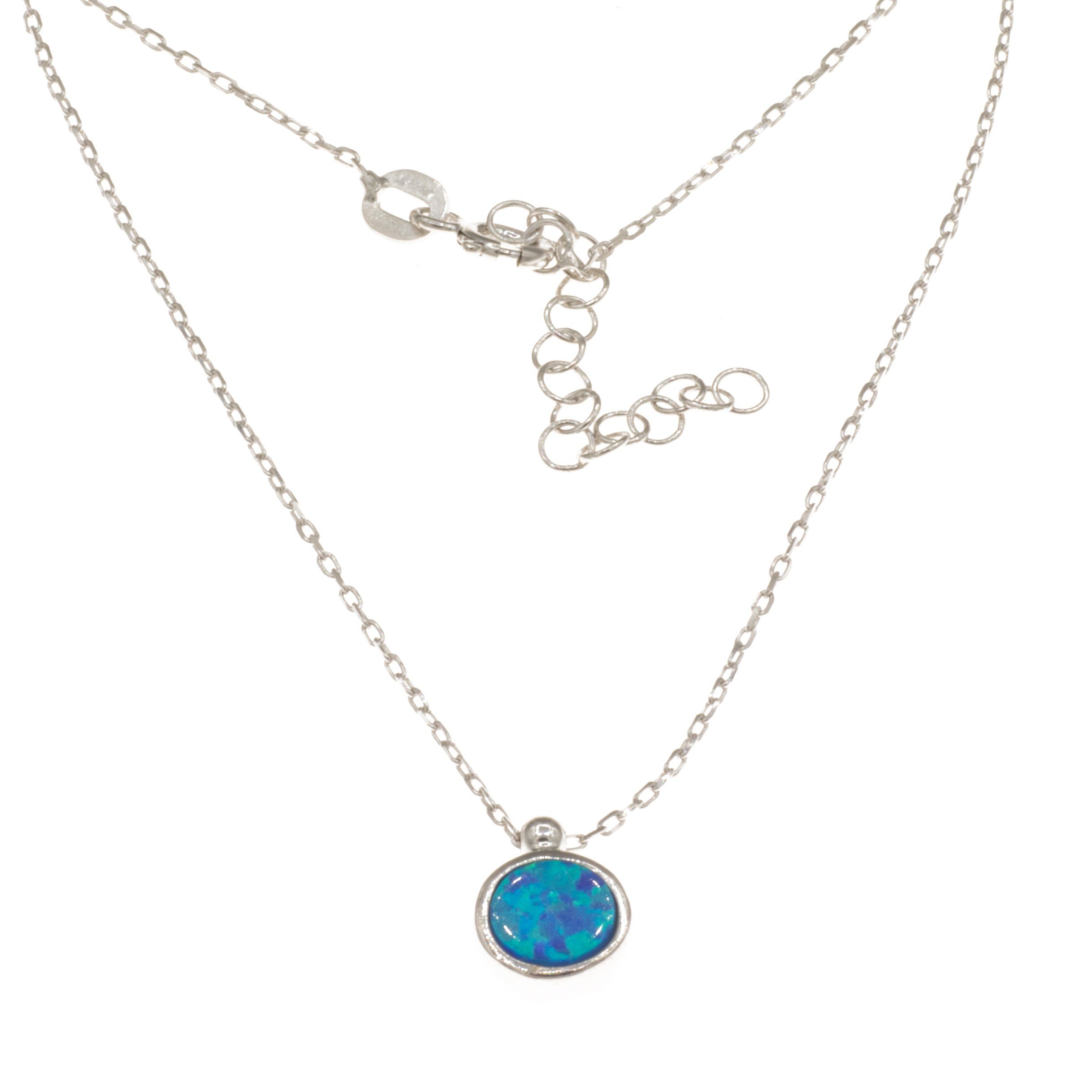 Kette mit Anhänger Anhänger Opal 7,5 mm blau mit Kette 925 Silber