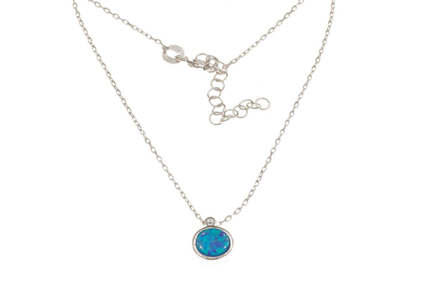 Kette mit Anhänger Anhänger Opal 7,5 mm blau mit Kette 925 Silber