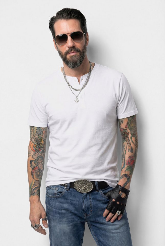 JP1880 T-Shirt Henley Basic Knopfleiste Halbarm