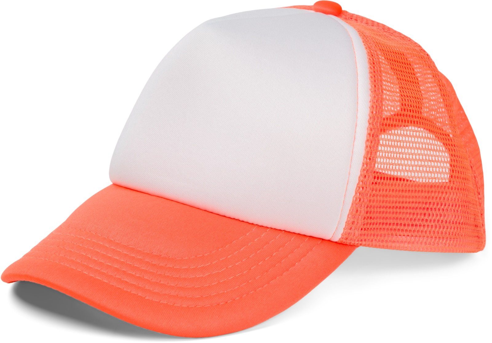 styleBREAKER Trucker Cap (1-St) Cap 5-Panel Weiß-Neonorange Mesh