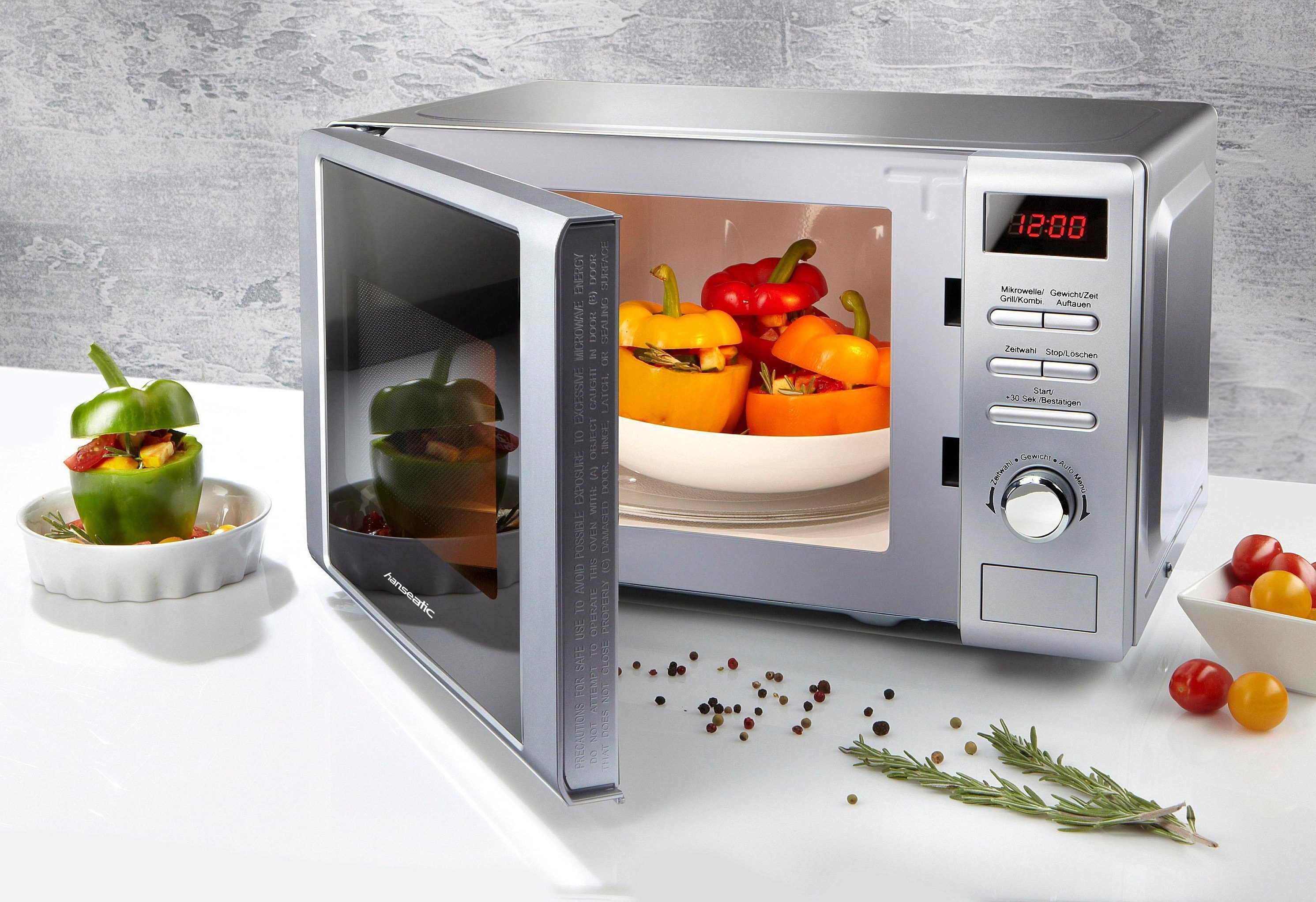 Hanseatic Mikrowelle AG720CGE-PM, 2 in 1, Grill, Mikrowelle, 20 l, Grill, Auftaufunktion, 8 Automatikprogramme