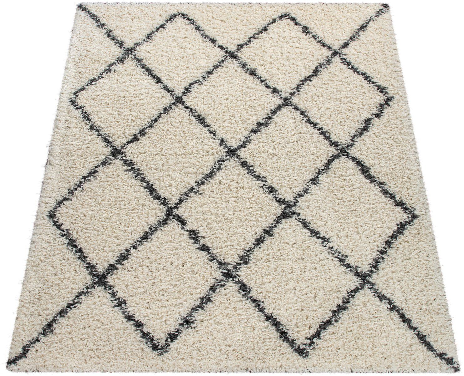 Paco Home Hochflor-Teppich Kalmar 444, rechteckig, Höhe: 40 mm, Scandi Design, Rauten Muster, weich & kuschelig