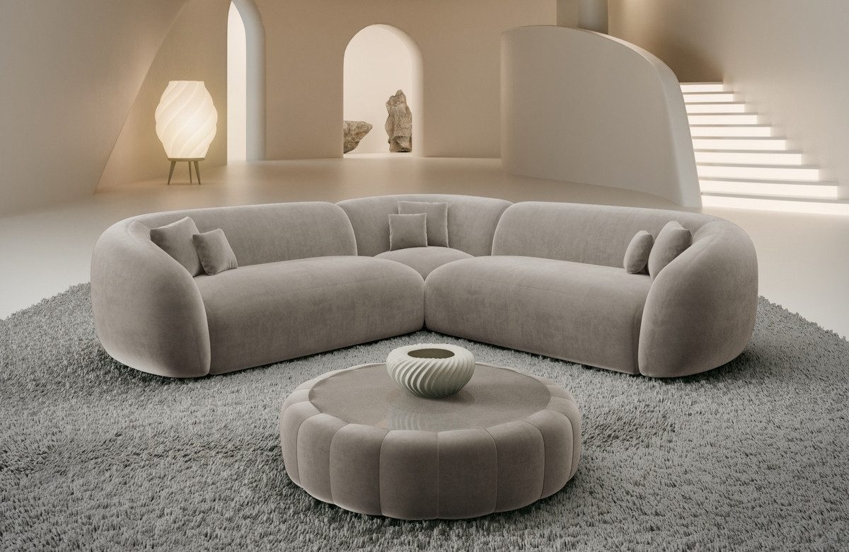 Sofa Dreams Ecksofa Sorelia L Form Luxus Polsterecke, Design, 4-Sitzer, Loungesofa, Samtstoff Bezug in Sand