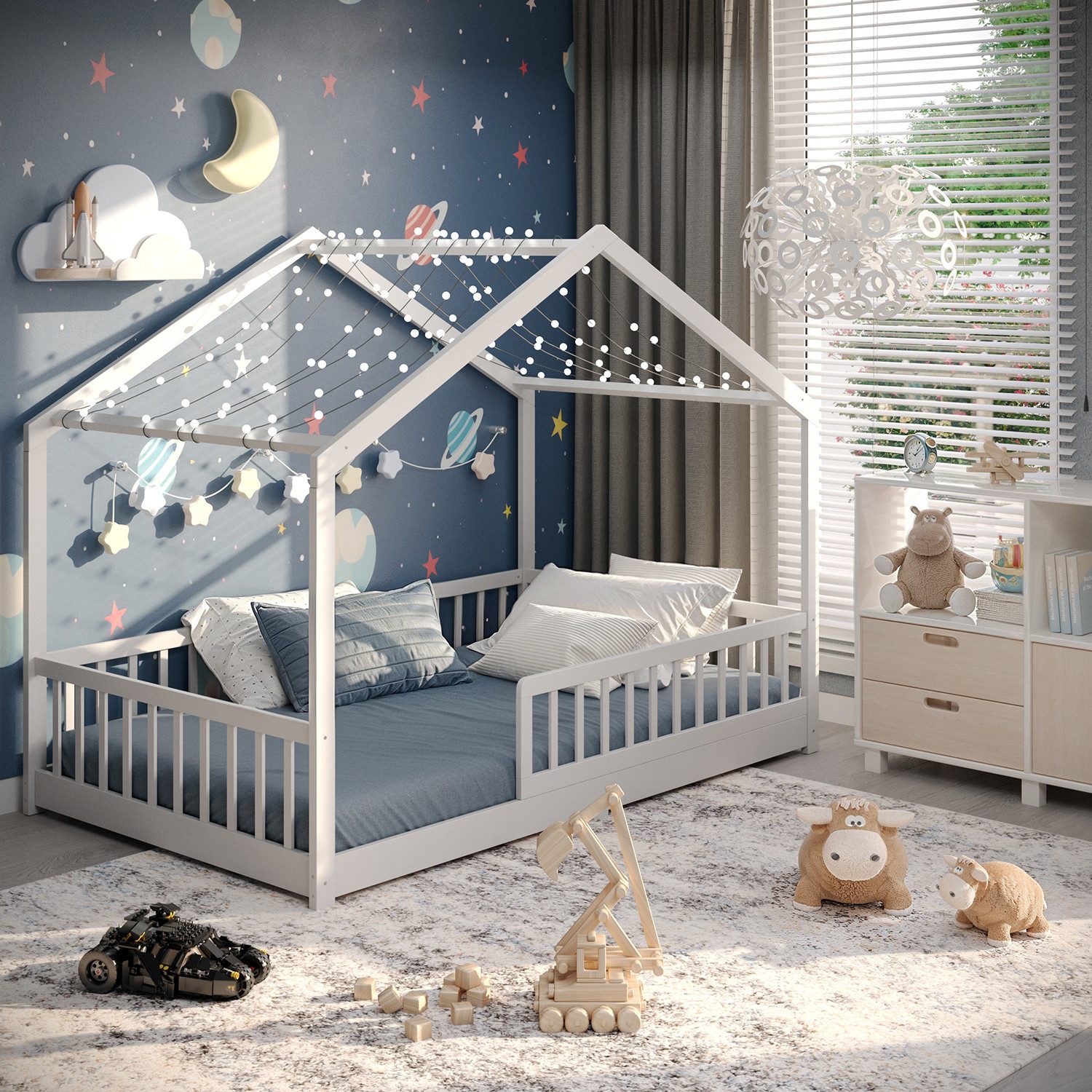 CADANI Kinderbett Malte Bodenbett Hausbett weiß günstig online kaufen