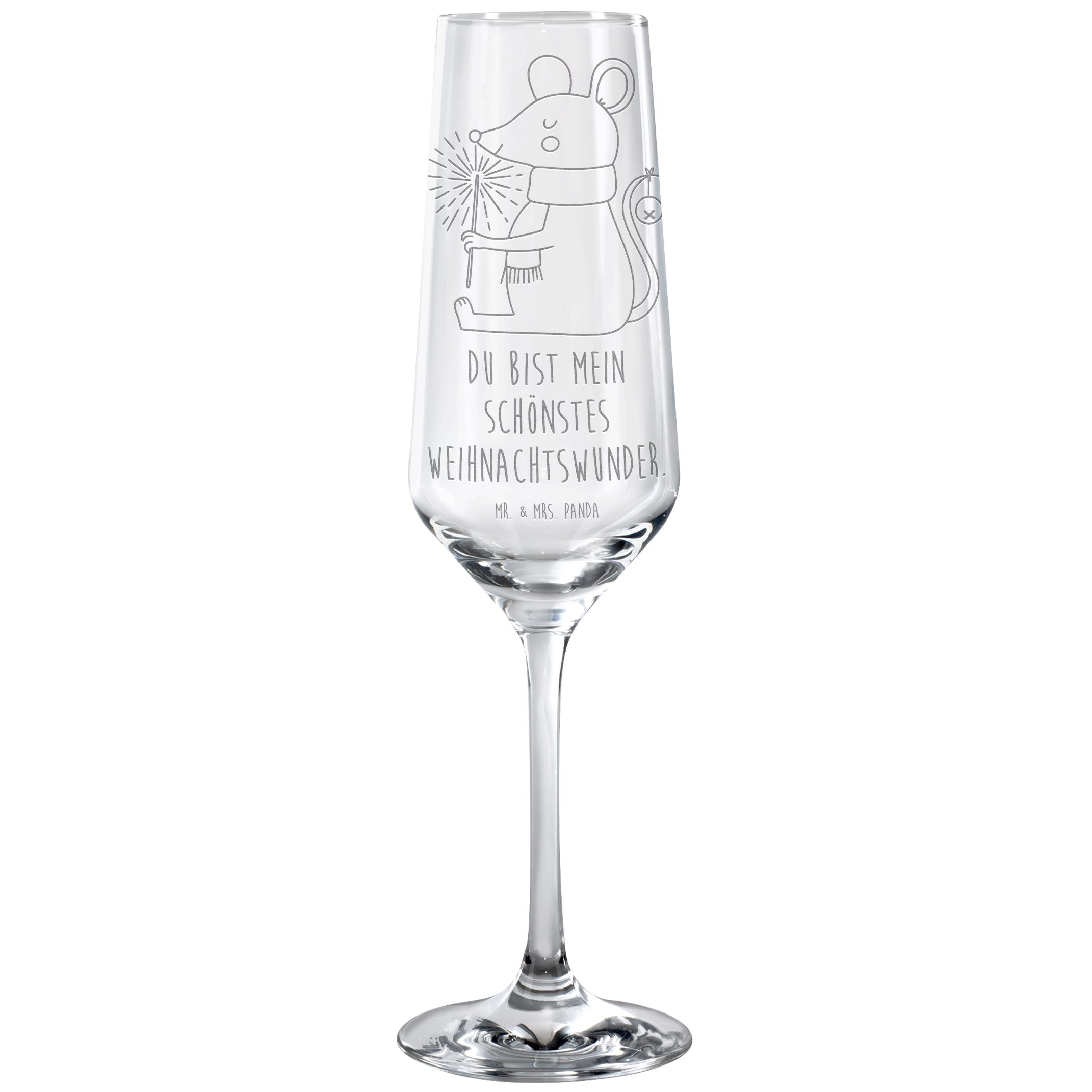 Mr. & Mrs. Panda Sektglas Maus Weihnachten, Sektglas, Transparent, Weihnachtsmotiv, Mäuschen, S, Premium Glas, Sektglas Für Brunch Sektkelch Proseccoglas