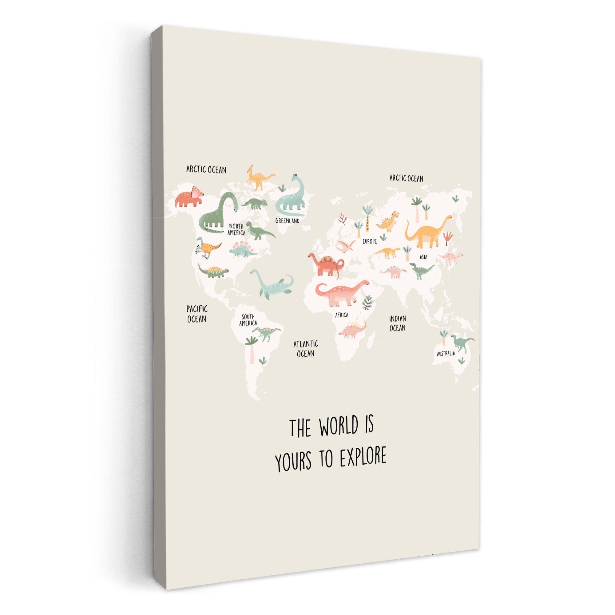 OneMillionCanvasses® Leinwandbild Weltkarte - Kinder - Jungen - Dino - Zita günstig online kaufen