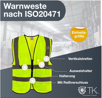 toolmate® Warnweste Warnweste XL gelb mit Vertikalstreifen und Reißverschluss ISO 20471 (1-tlg) Ausweishalter, Taschen, Reißverschluss, 360°-Reflexion