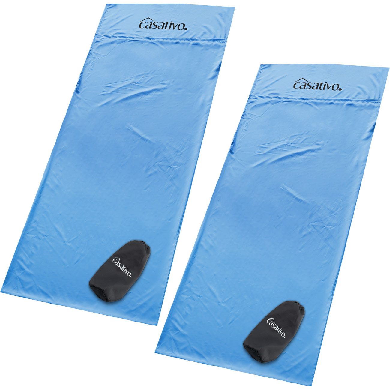 Casativo Hüttenschlafsack Ultraleicht Hüttenschlafsack aus atmungsaktiven Mikrofasern 200g Blau (2 tlg), Kissenfach & Transporthülle, 210x75 cm, Packmaß (6x25 cm)