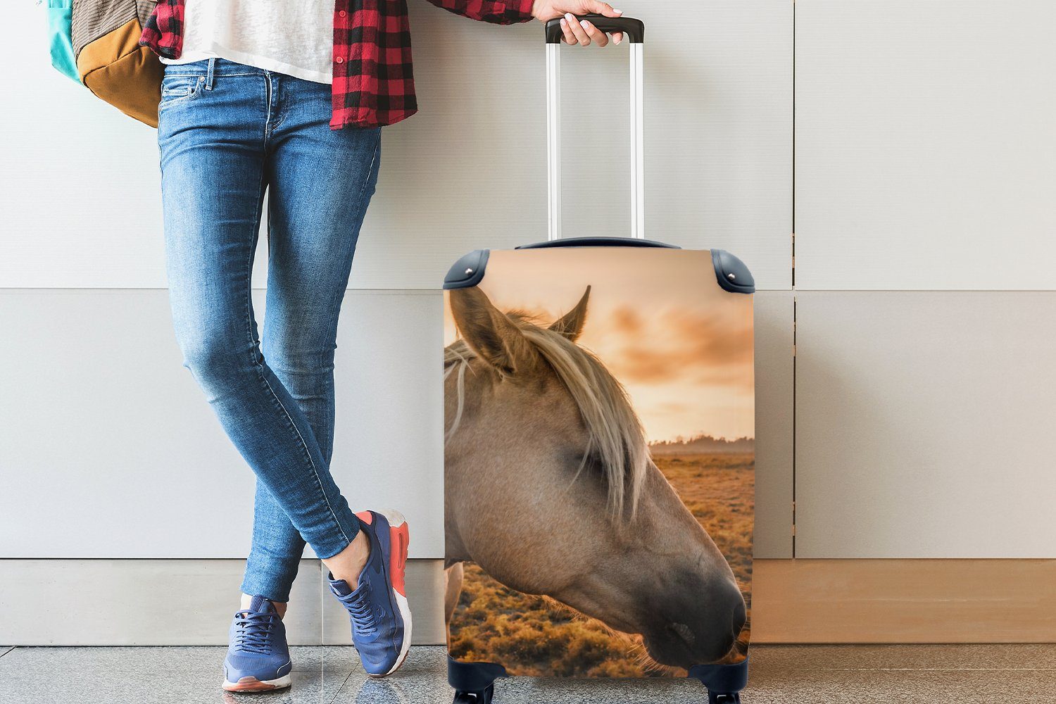 MuchoWow Handgepäckkoffer Pferd - Tiere Handgepäck - Reisetasche rollen, 4 für Porträt, Reisekoffer mit Trolley, Ferien, Rollen