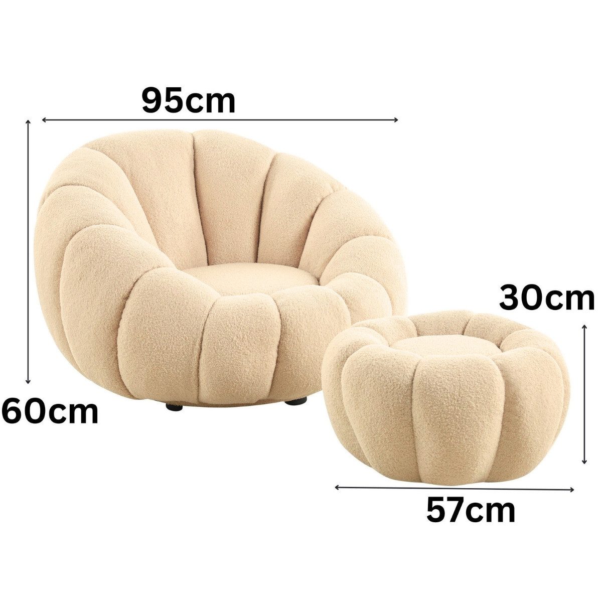 alesvelt Drehsessel Kürbis Sessel 360° Drehfunktion Relaxsessel inkl. Hocker (Set, 2-St), 360° Drehfunktion – Bild 3 von 5