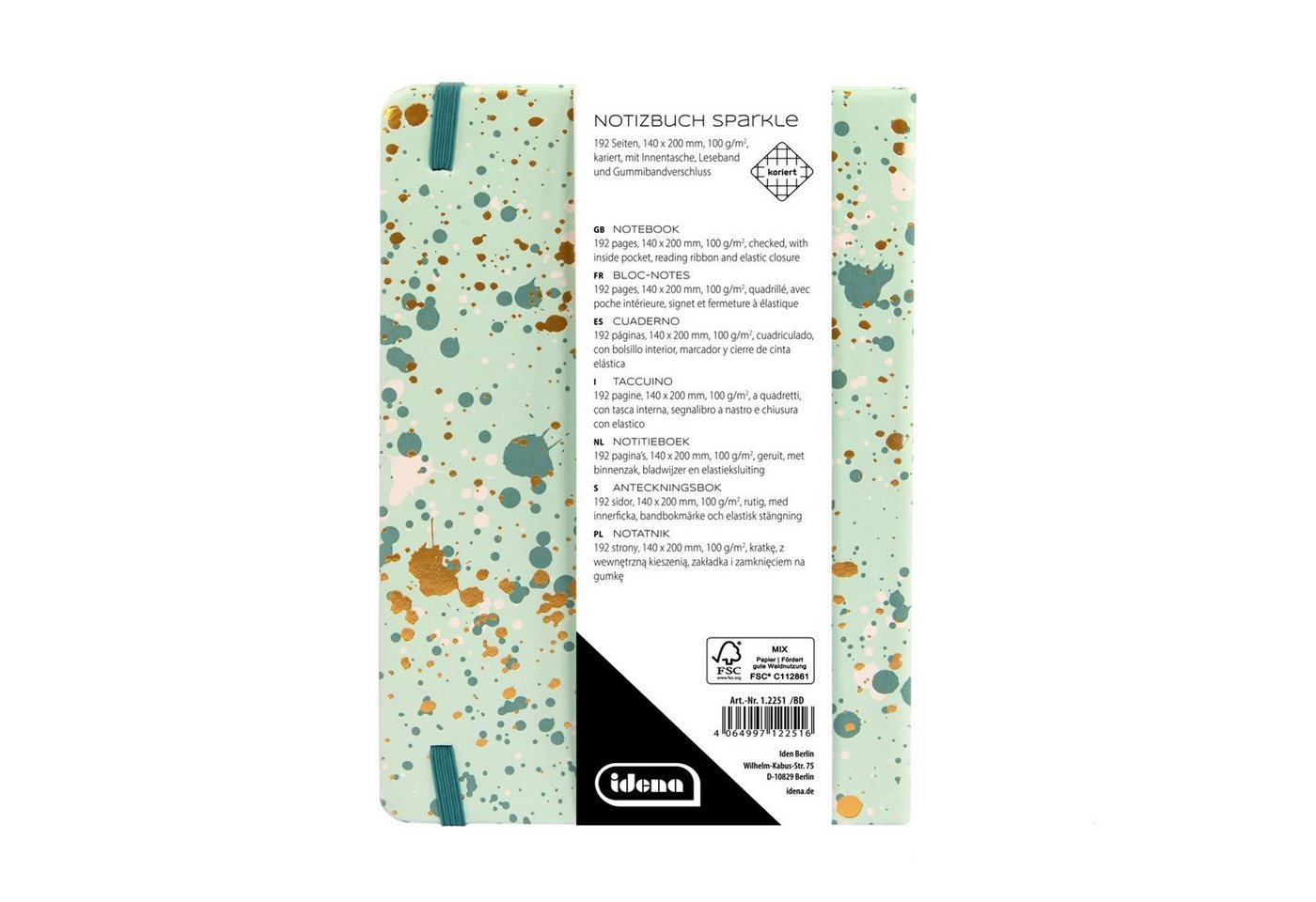 Thumbnail - Idena Notizbuch Idena 12251 - Notizbuch Sparkle Mint, kariert, 14 x 20 cm, 192 Seiten