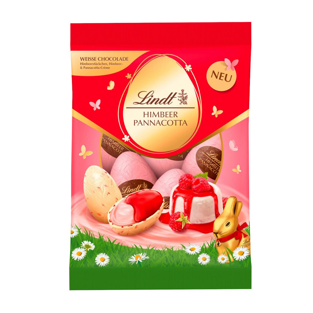 LINDT Schokolade, Lindt Eier Indulgence Himbeer Panna Cotta gefüllte Schokolade 90g