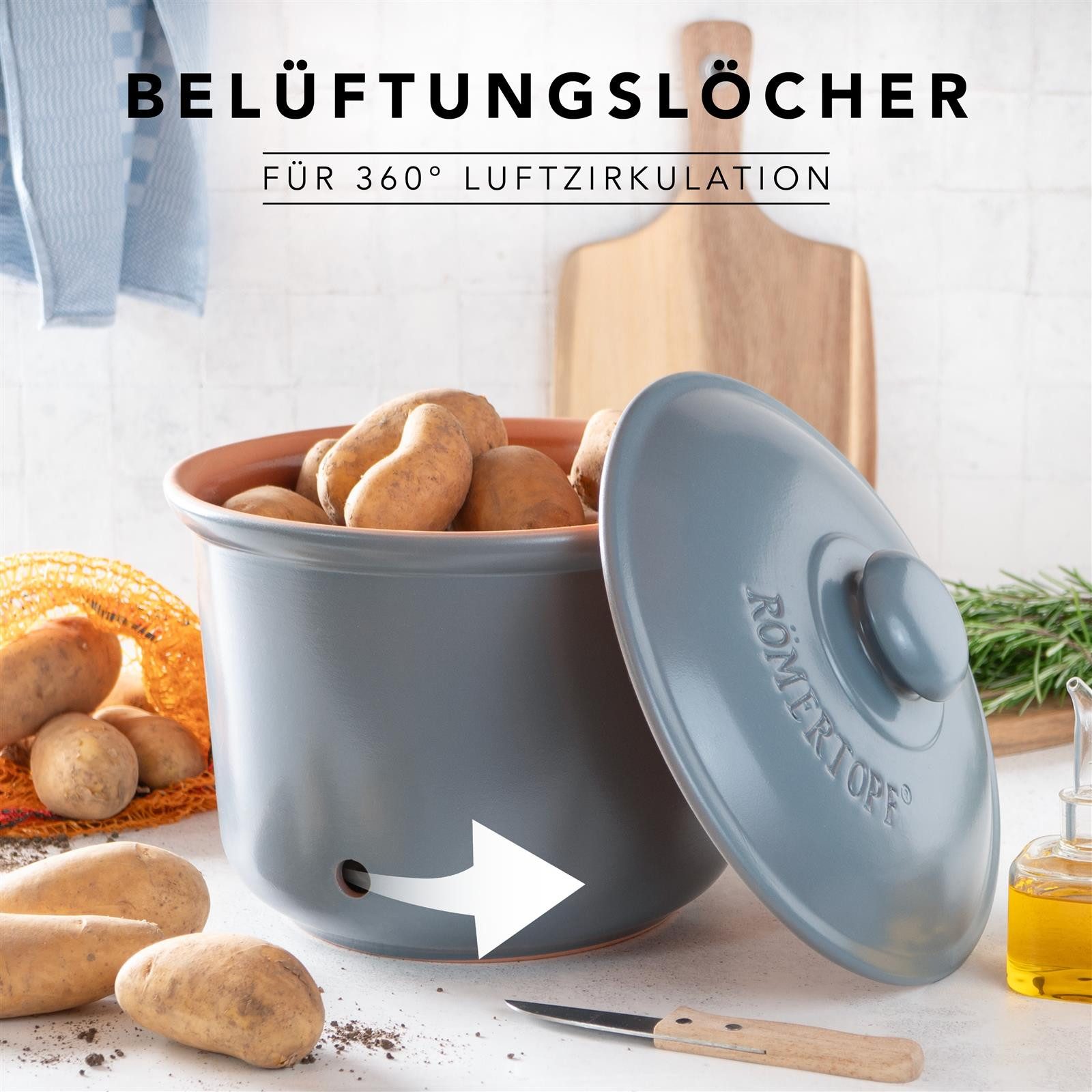 RÖMERTOPF Römertopf Frische-Topf MAXI PLUS - Kartoffeln Aufbewahrung 5,5 Liter, (Set), aus Naturton – Bild 4 von 5