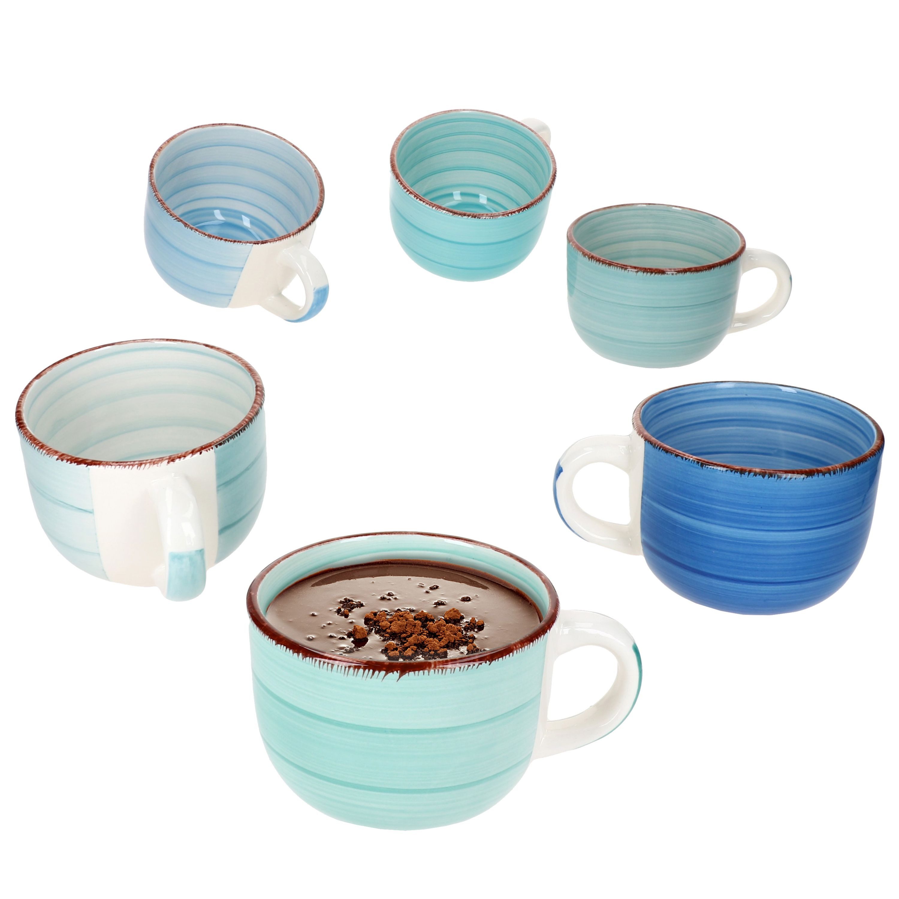 MamboCat Becher 6er Set Blue Jumbotasse 400ml 6 Personen blaue XL-Becher, Steingut