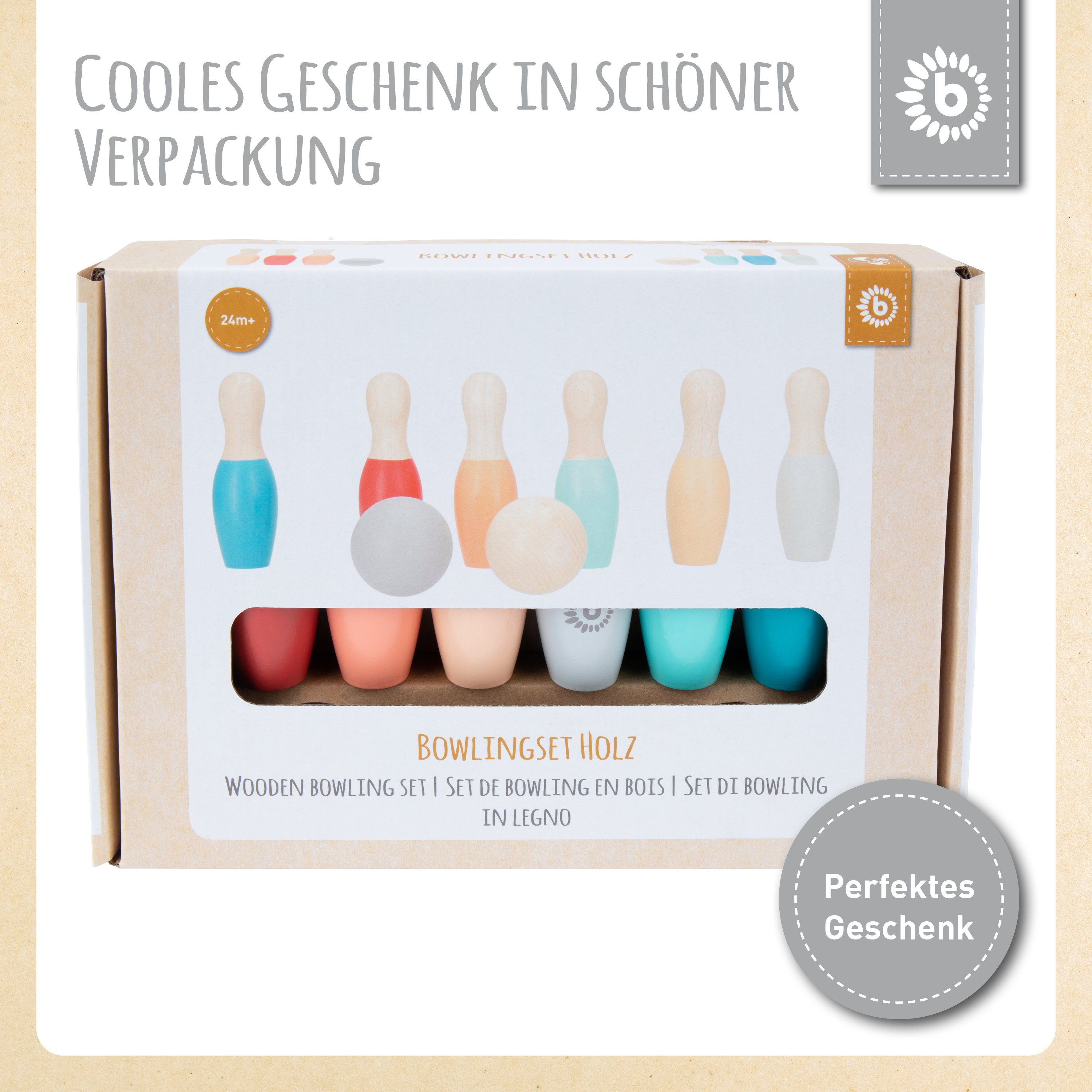 Kinder Bowling Spielzeug Aus Holz - 10-teiliges Kegelspiel Mit Ball | Pädagogisches Spiel Für Draußen