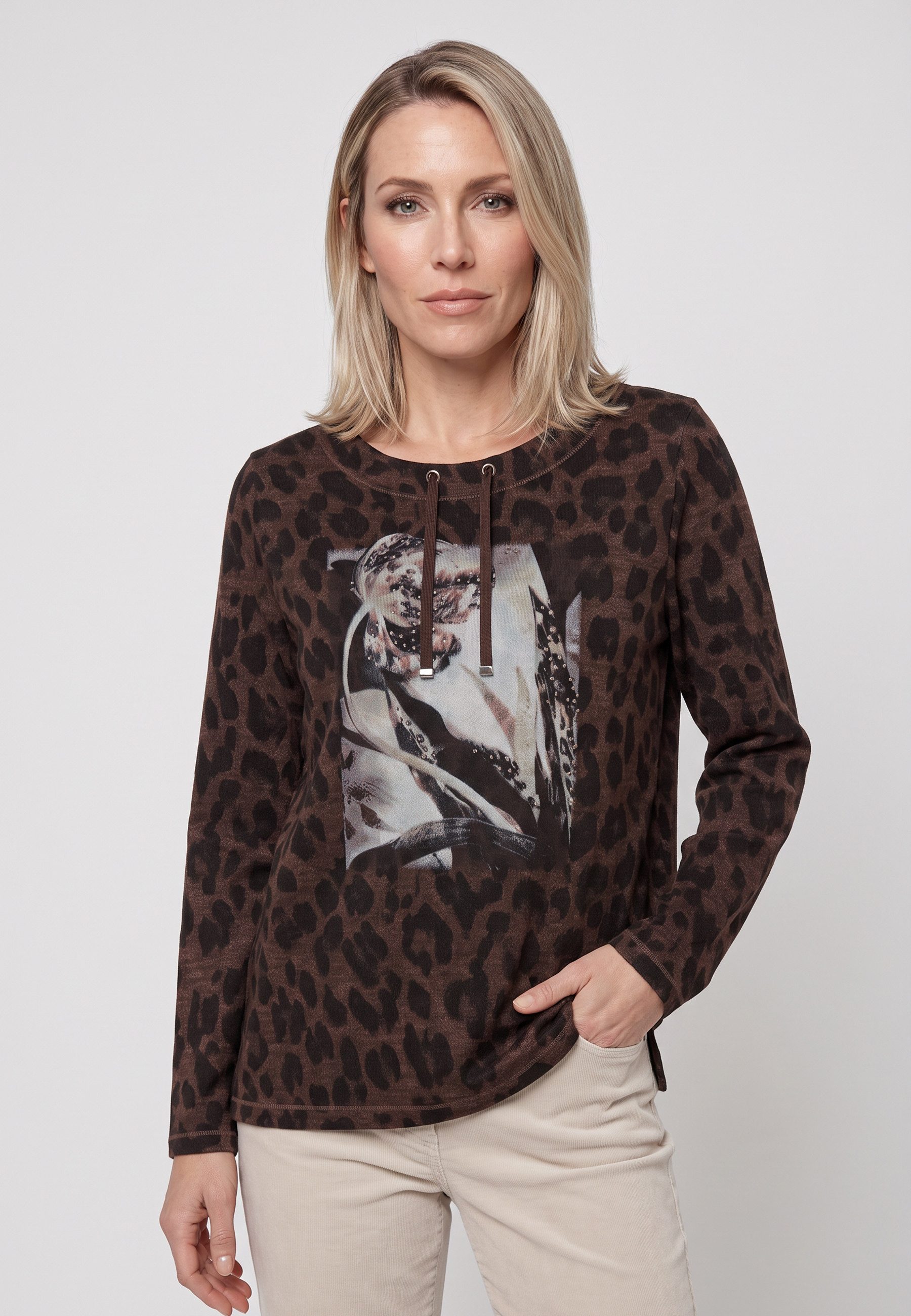 Olsen Sweatshirt mit Panneaux-Dessin und Rundhalsausschnitt