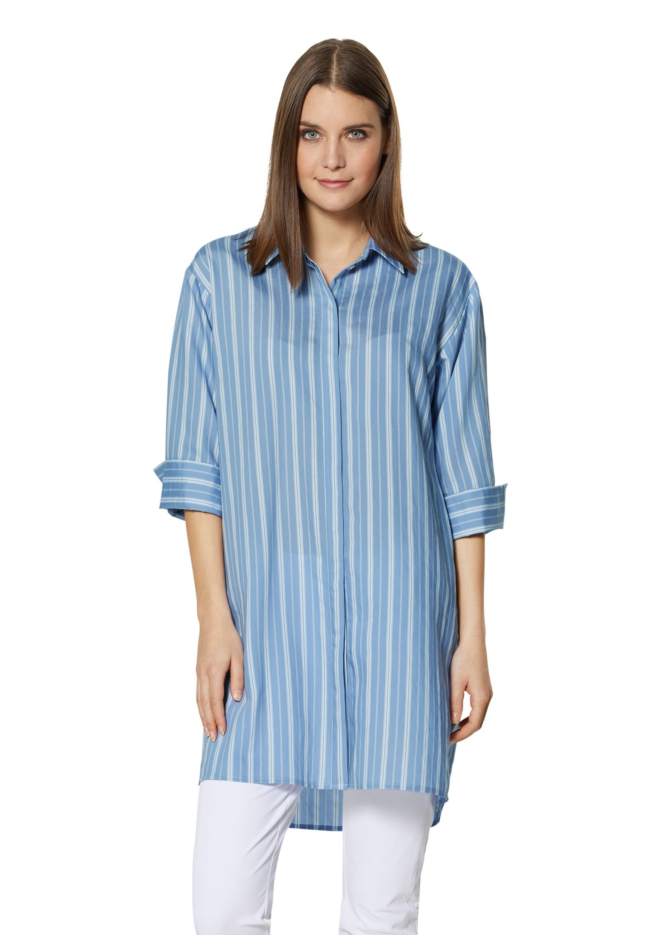 MADELEINE Hemdbluse Langes Hemd mit Webstreifen und 3/4-Ärmeln