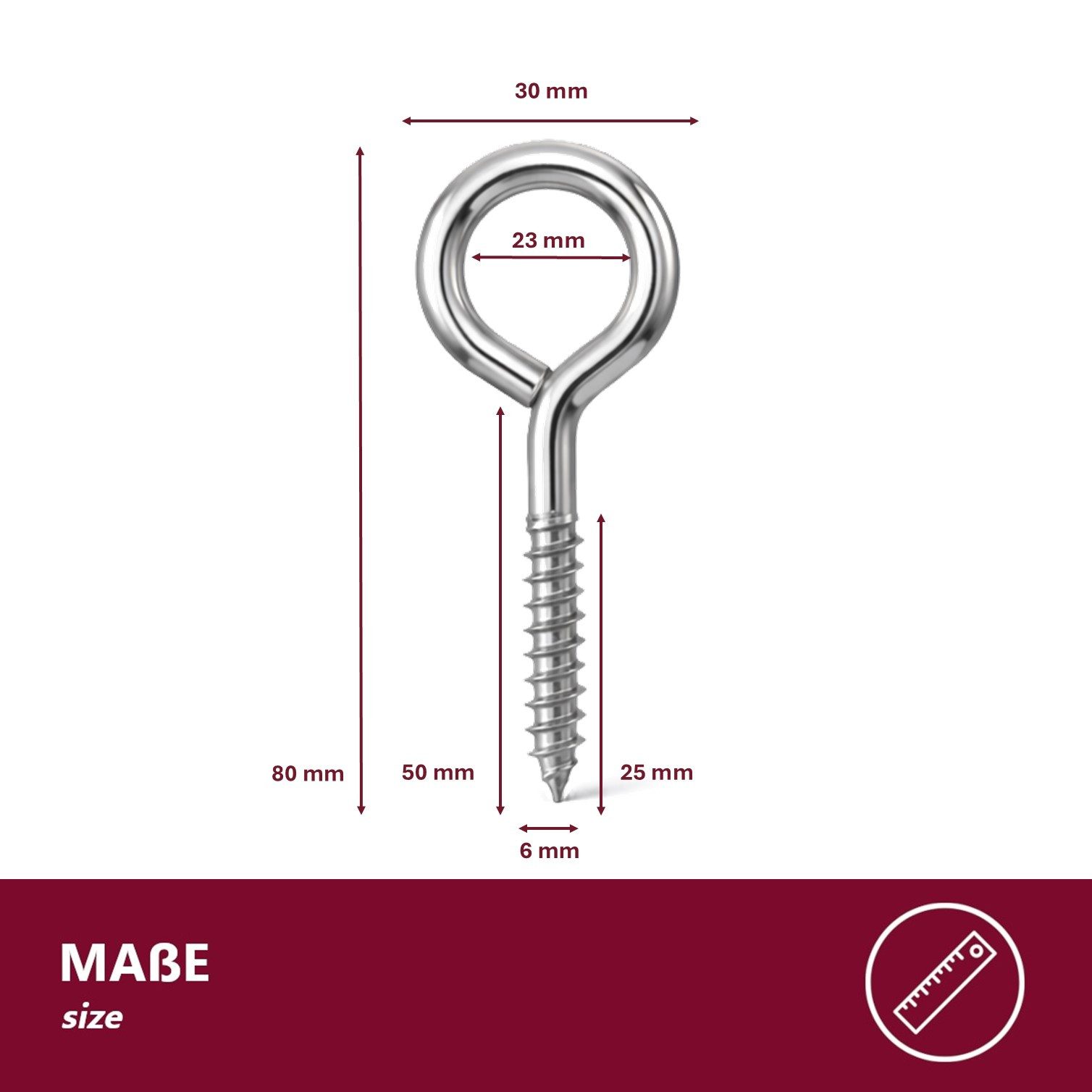 HOOZ Ringschrauben Ösenschrauben Set verzinkt Holz Wand- & Deckenhaken Ø 6x 80 mm - 15 St, (Augenösenschraube, 15 St., Einschraubhaken Ring), Belastbare Schraubhaken Ring aus robustem Stahl mit Holzgewinde