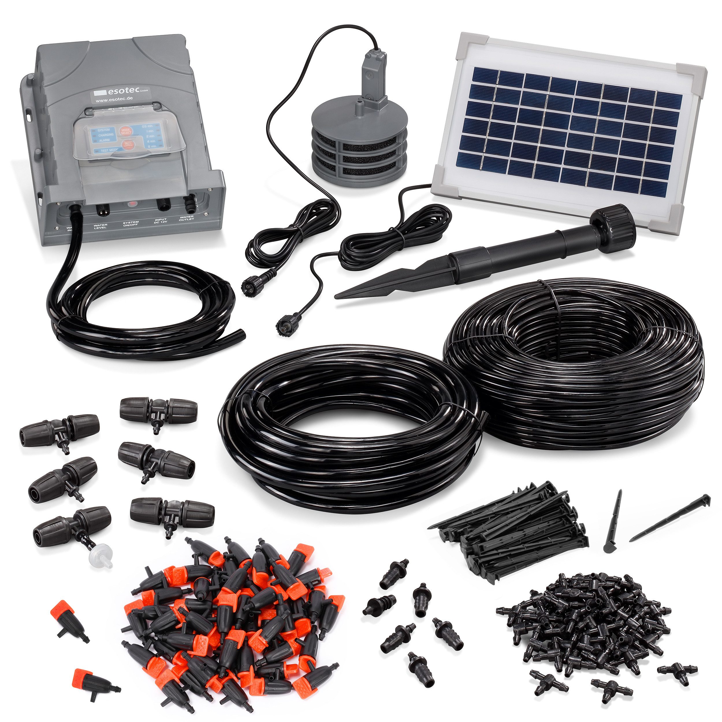 esotec Bewässerungssystem Solar Bewässerungssystem WaterDrops 50 regulierbare Tropfer 101124, (Komplettset)