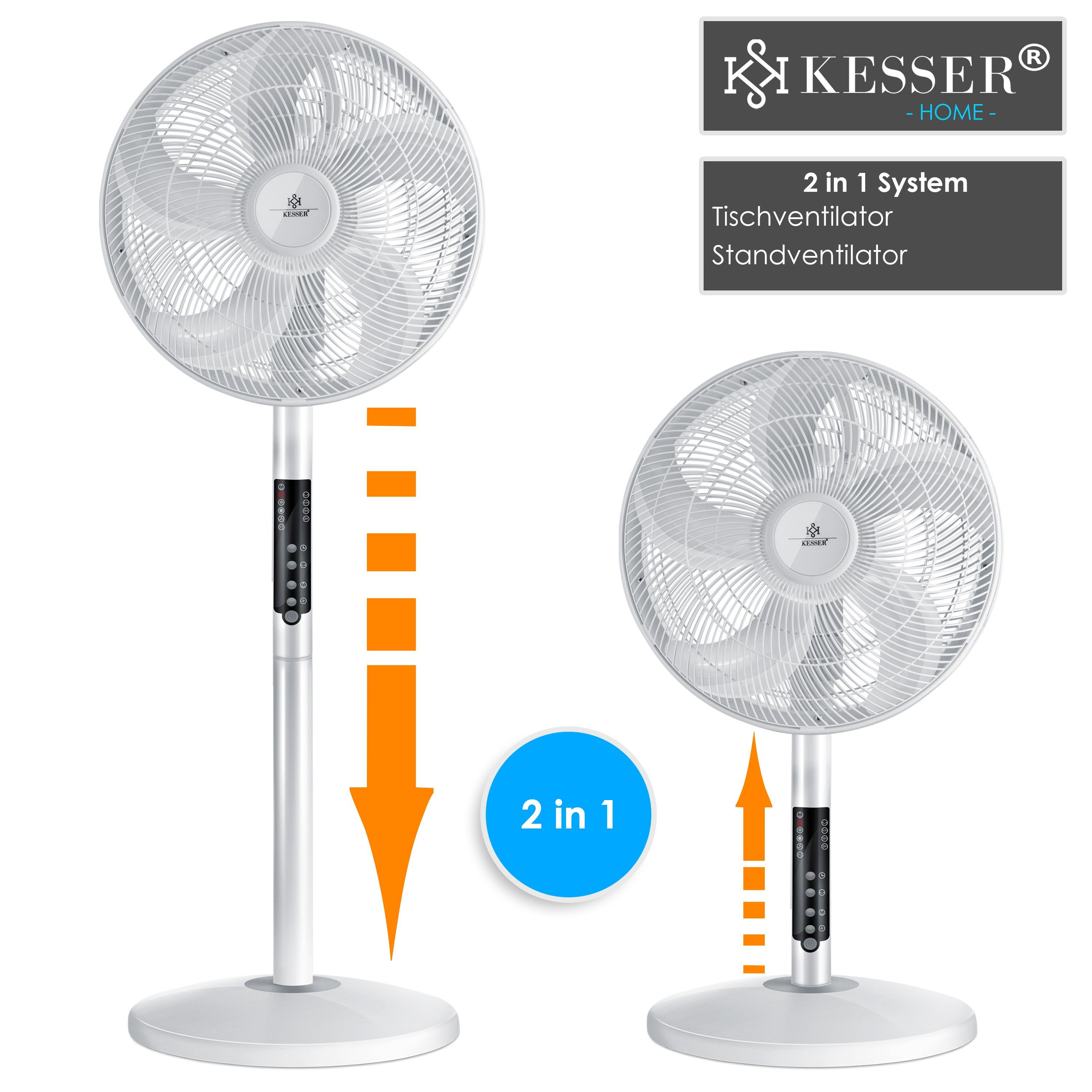 KESSER Tischventilator Standventilator, Fernbedinung Standventilator 4in1 Wifi mit App