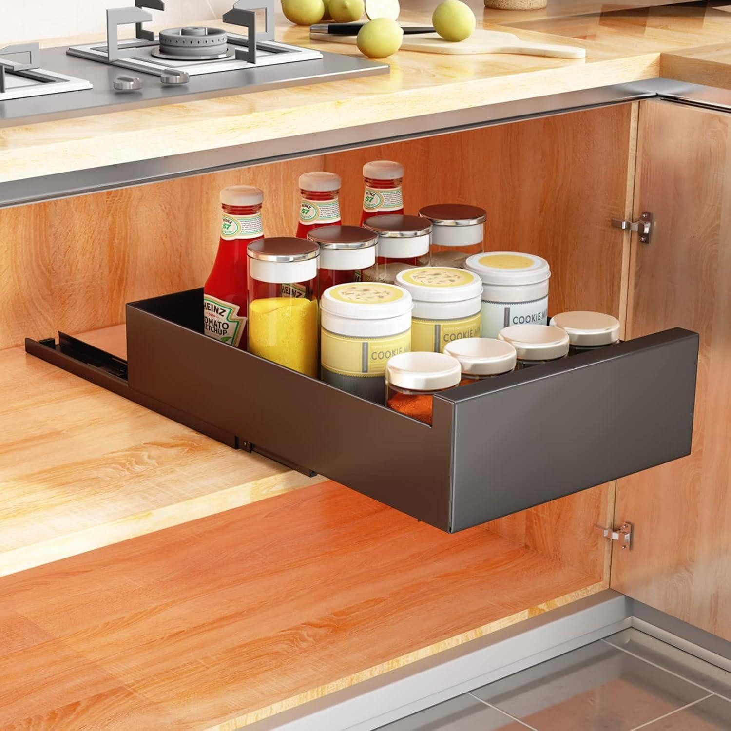 LuxusKollektion Schubladeneinsatz Teleskopschublade Ausziehbar 25x43x9cm Schwarz - Kein Bohren (1 St)