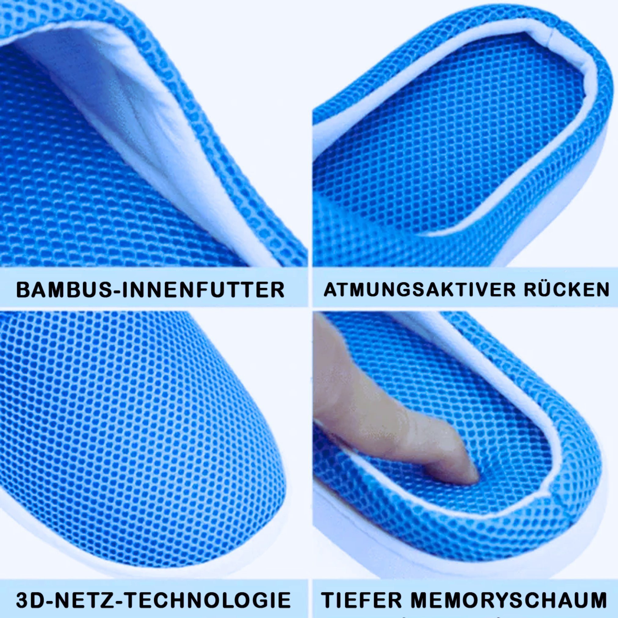 Summer Stepluxe® Gel Bambusfasern, atmungsaktiv 35-46, Best Mesh, blau, Slippers Direct® mit (2-tlg) Slipper Schuh