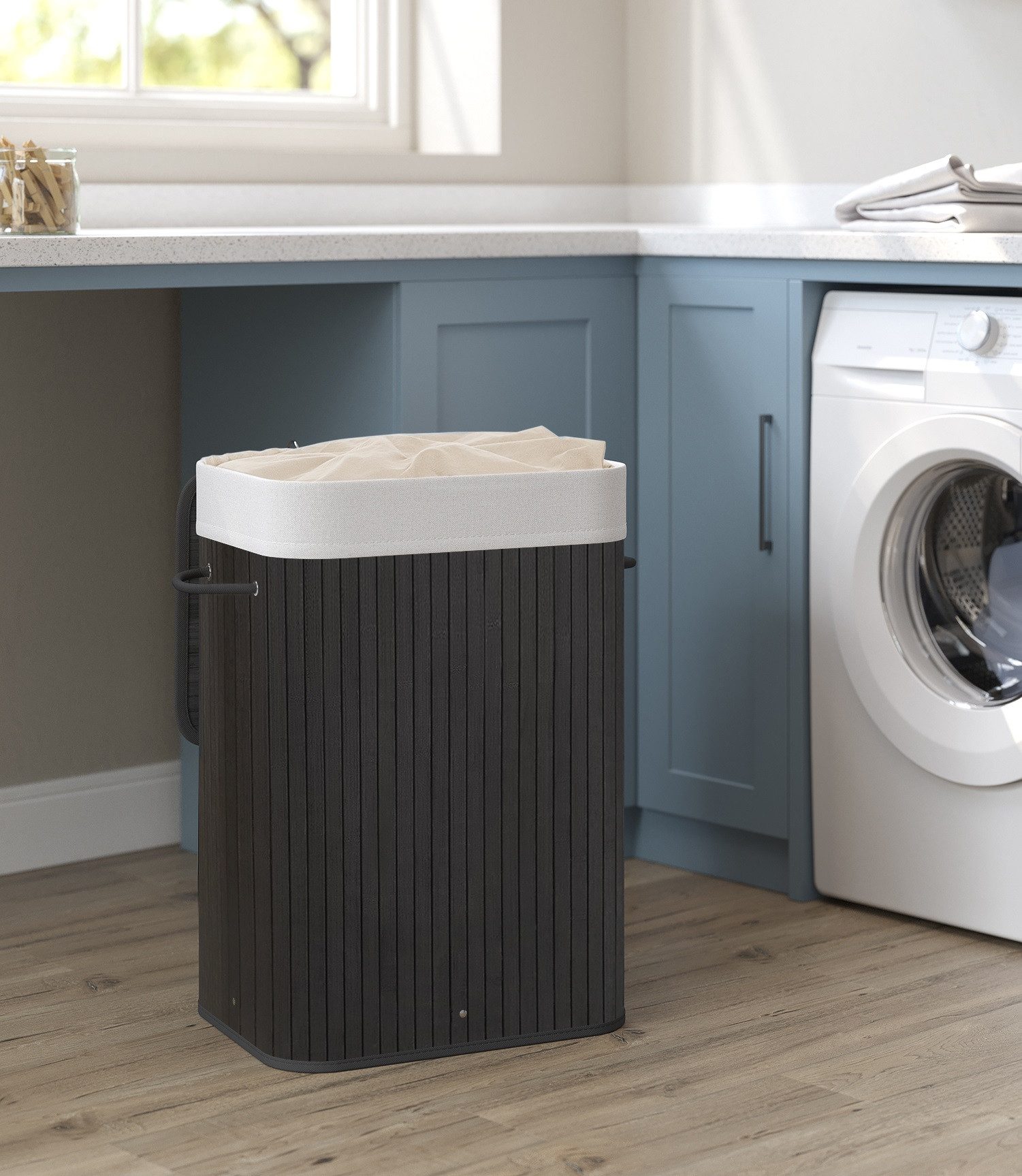 SONGMICS Wäschekorb, mit Deckel, 72 L, Wäschekorb aus Bambus, faltbar, mit günstig online kaufen