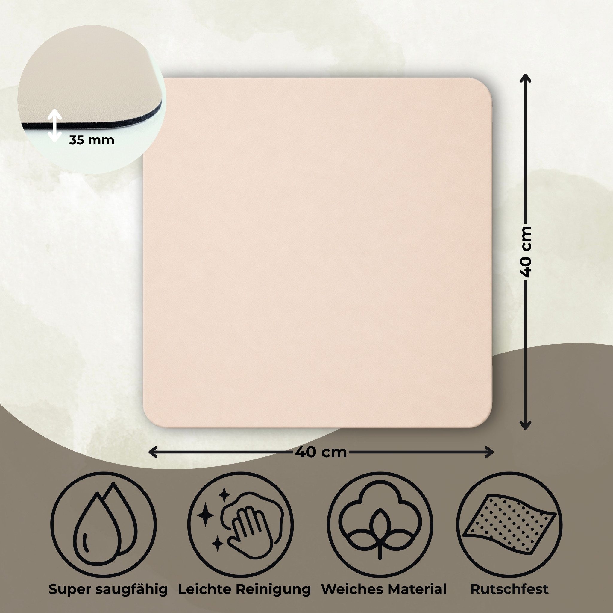 matches21 HOME & HOBBY Abtropfmatte Geschirr Abtropfmatte, in beige 40x40 cm, Saugstarke Spülmatte & Kaffeematte Leder-Optik