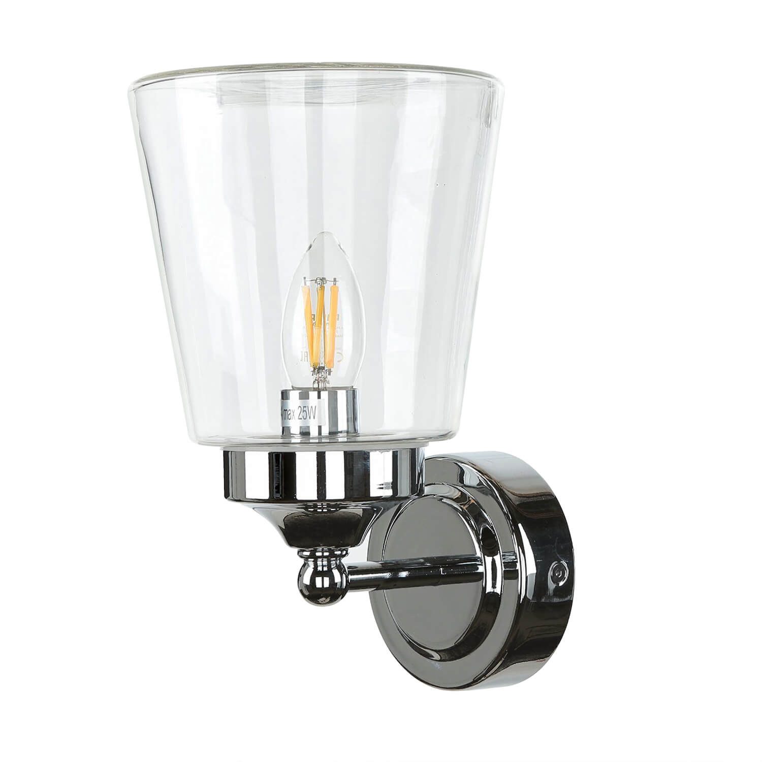 Licht-Erlebnisse Wandleuchte BALI, ohne Leuchtmittel, Wandlampe in Chrom Metall Glas IP44 E14 Klassisch Flur