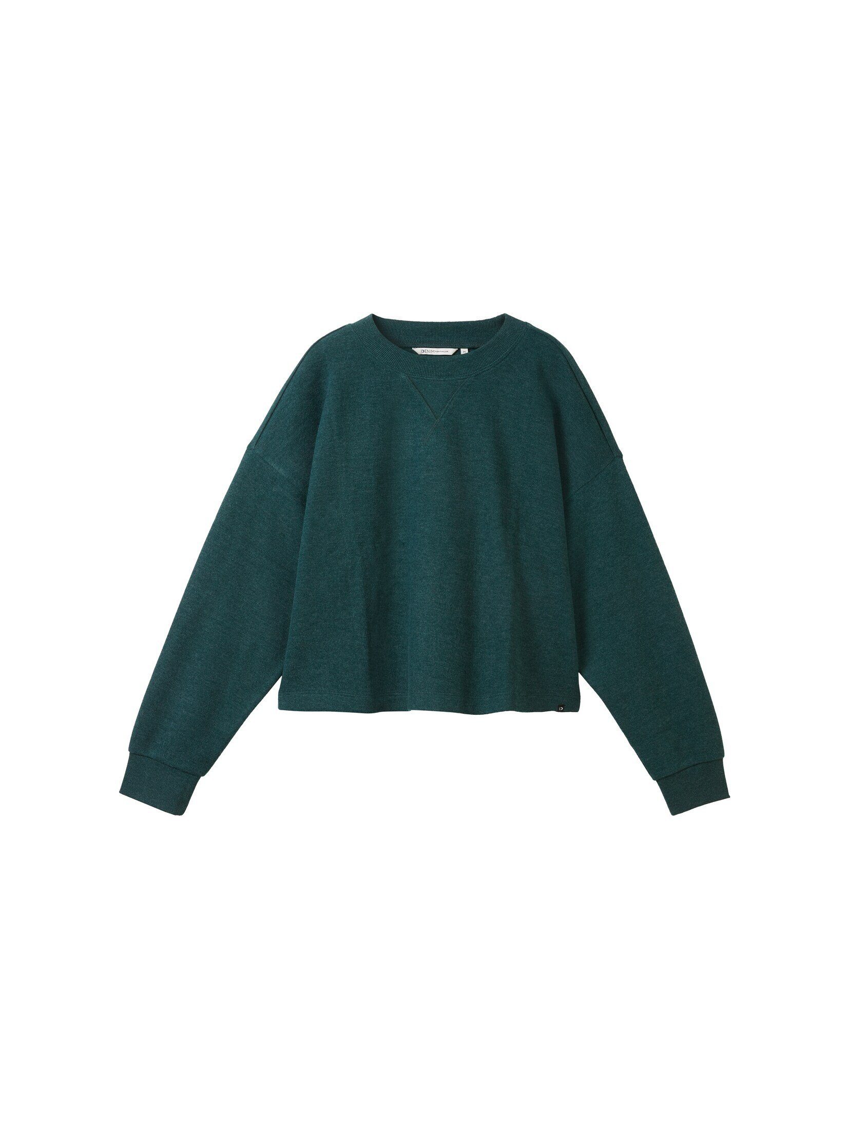 Cropped Sweatshirt Mélange Forest Sweatshirt Denim TOM Rundhalsausschnitt mit TAILOR Midnight Green