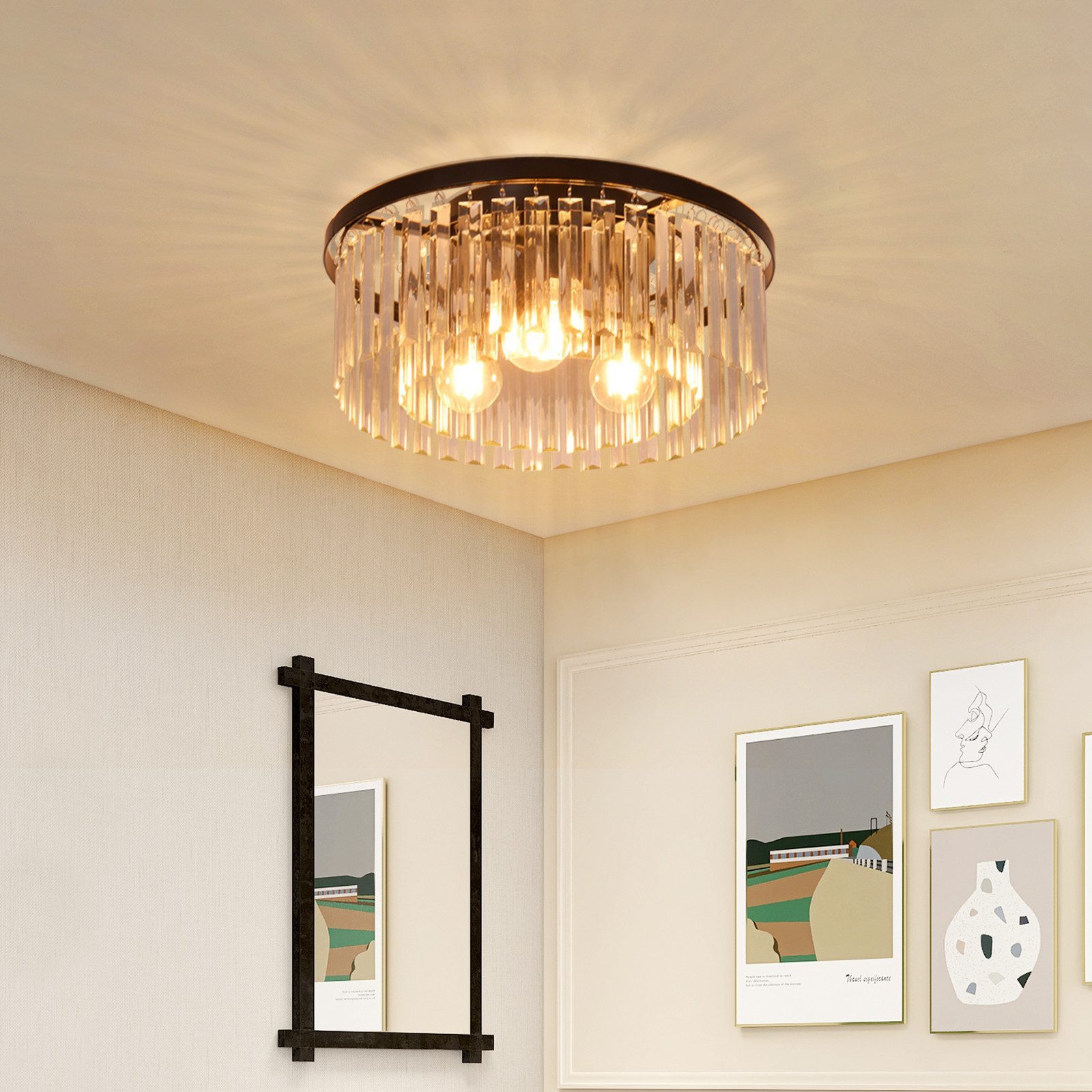 Nettlife Deckenleuchte Kristall Schwarz Deckenlampe Schlafzimmer E27/G9 Modern Wohnzimmer, LED wechselbar, Esszimmer Küchenlampe für Küche Büro