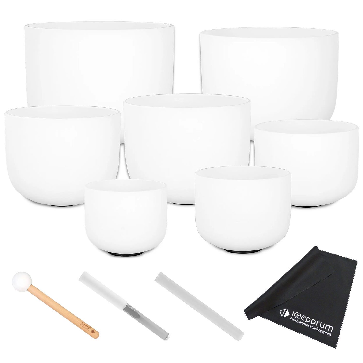 Sela Klangschalen Sela Klangschalen Set SECF-SET 7-teilig aus Quarz mit Tuch, Vorteils-Set