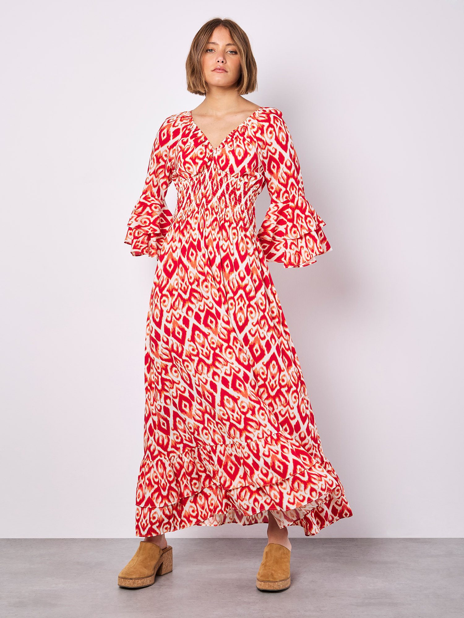Apricot Maxikleid Swirl Smock Maxikleid, mit Rüschenärmeln günstig online kaufen
