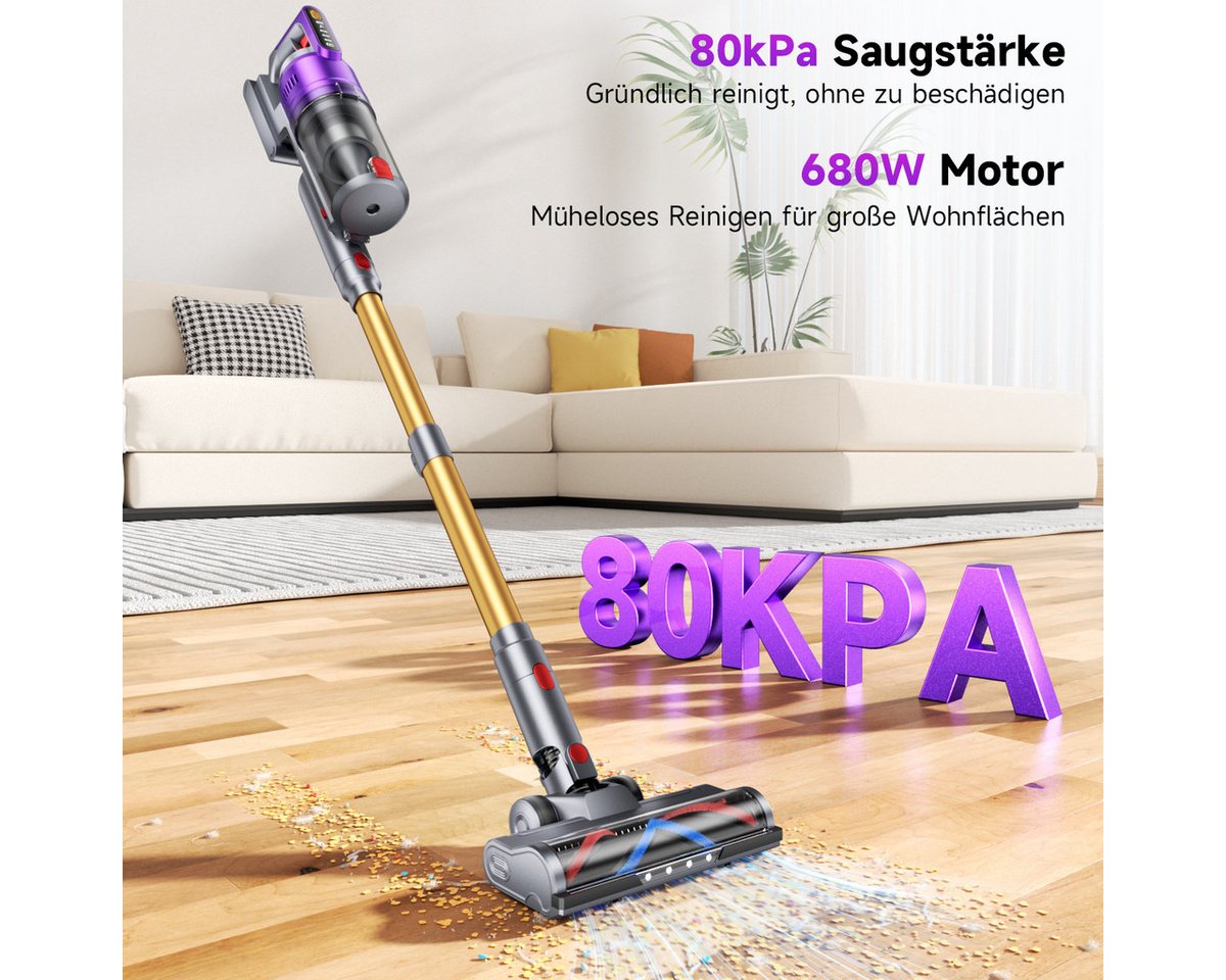 AeroAxis Akku-Hand-und Stielstaubsauger 80000Pa Saugkraft,75Min Laufzeit,Selbststehend, 1,8 L Staubbehälter, 680 W, beutellos, Anti-Tangle Bürste für Tierhaare & Teppich, 3-in-1 Akku Staubsauger