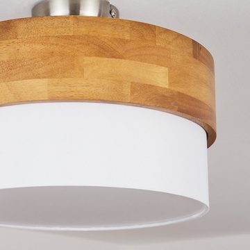 hofstein Deckenleuchte »Campitello« Deckenlampe aus Metall/Holz/Stoff, Nickel-matt/Natur/Weiß, ohne Leuchtmittel, Leuchte im skandinavischen Design, Ø30cm, 2xE14